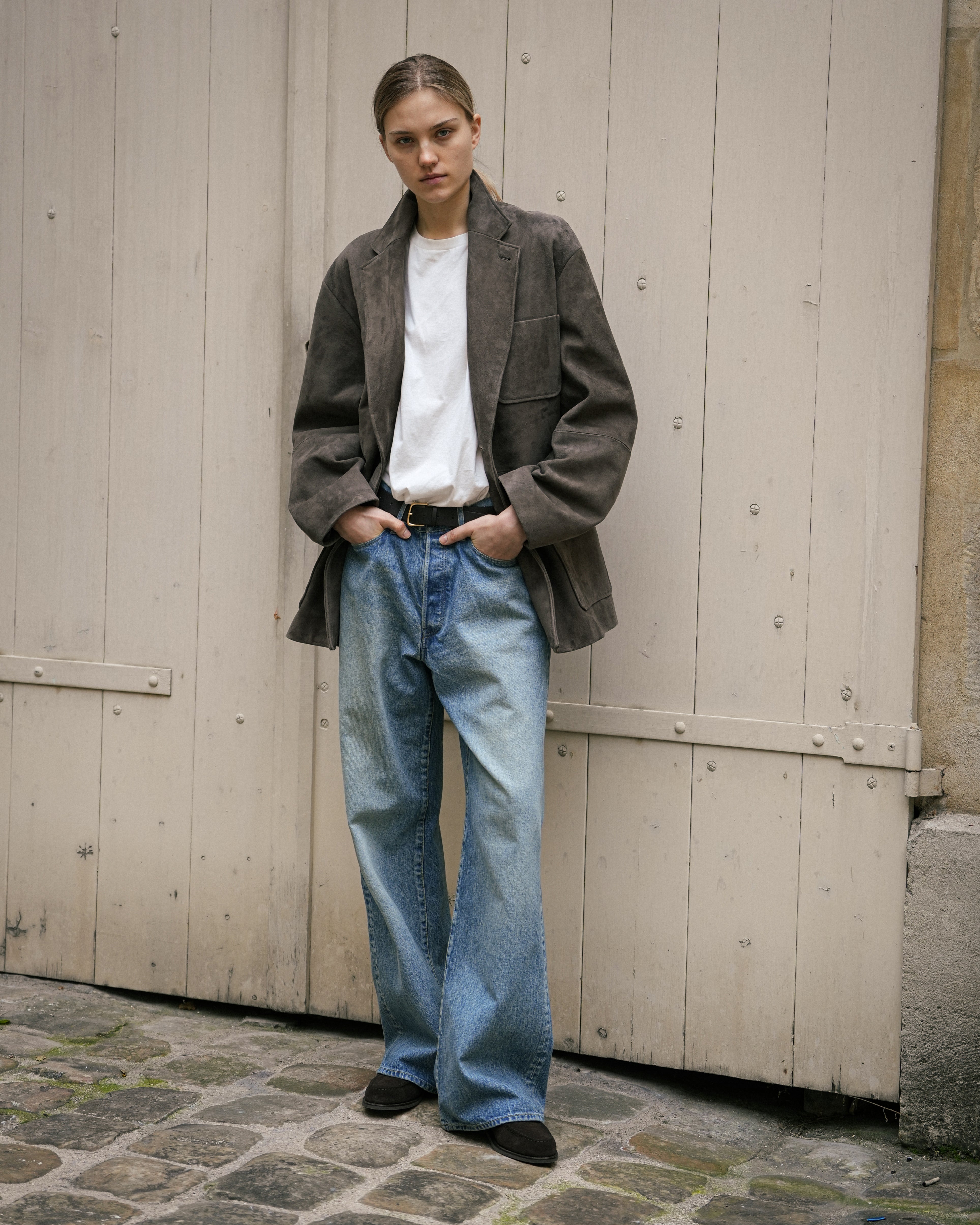 OLIVE GOAT SUEDE BLAZER