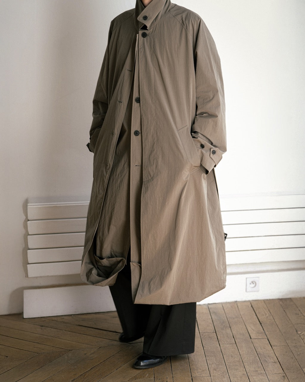 TAUPE OVERSIZED LAYERED COMBINATION COAT