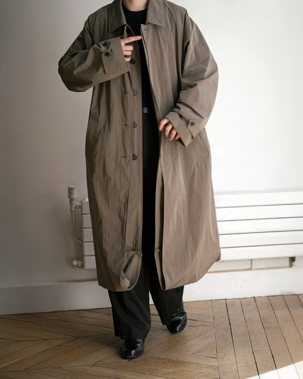 TAUPE OVERSIZED LAYERED COMBINATION COAT