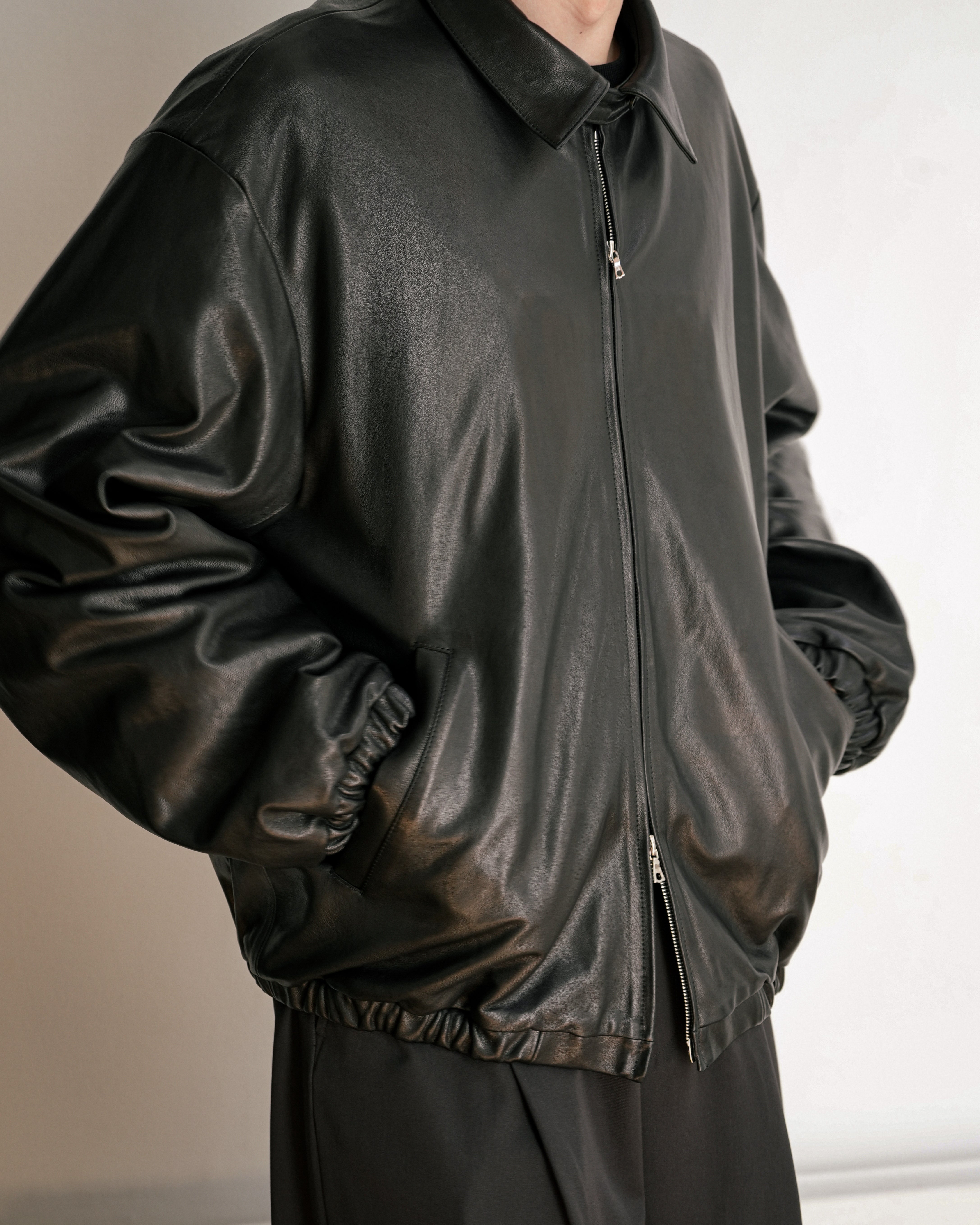 BLACK LAMBS LEATHER LIGHT ZIP JACKET