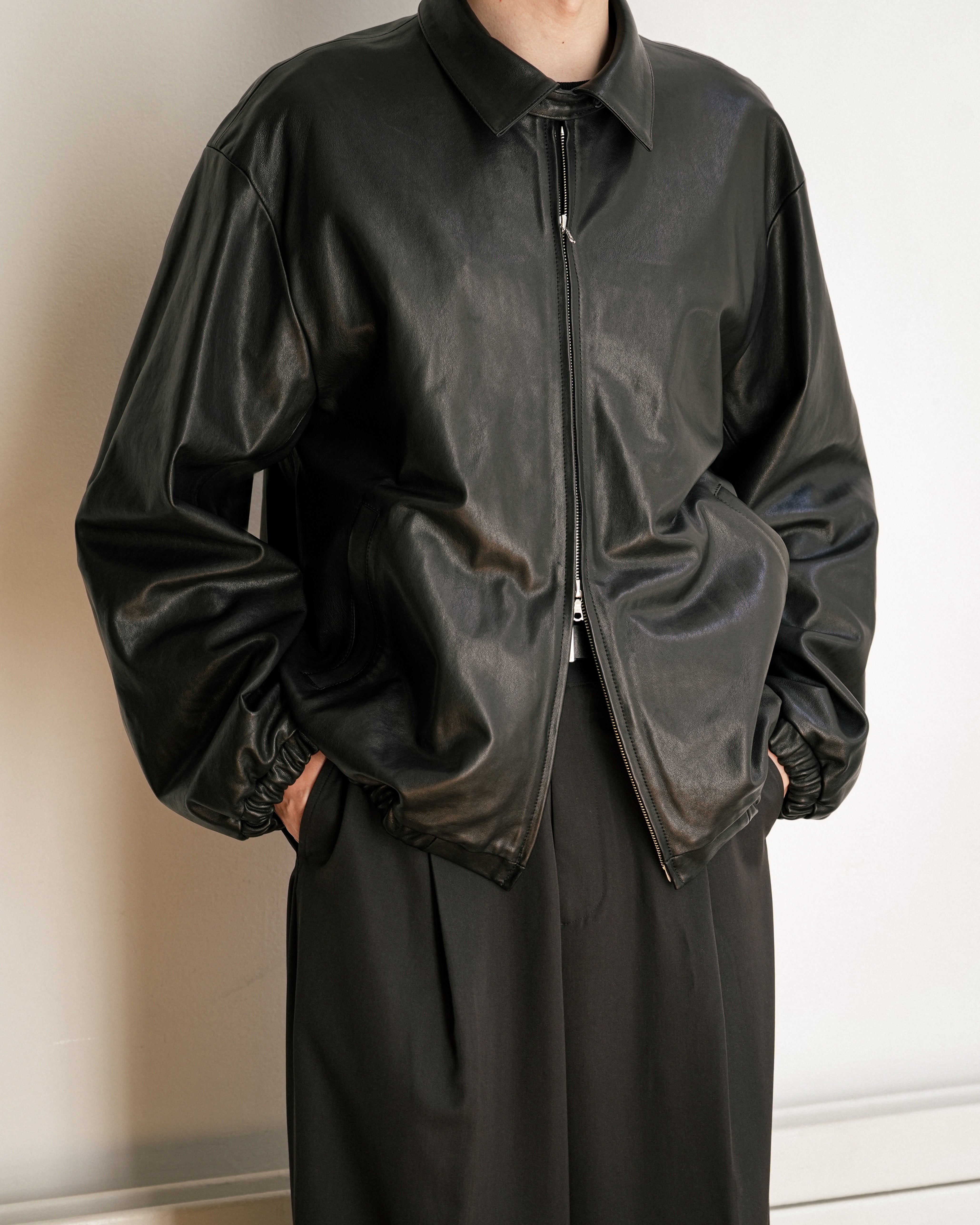 BLACK LAMBS LEATHER LIGHT ZIP JACKET