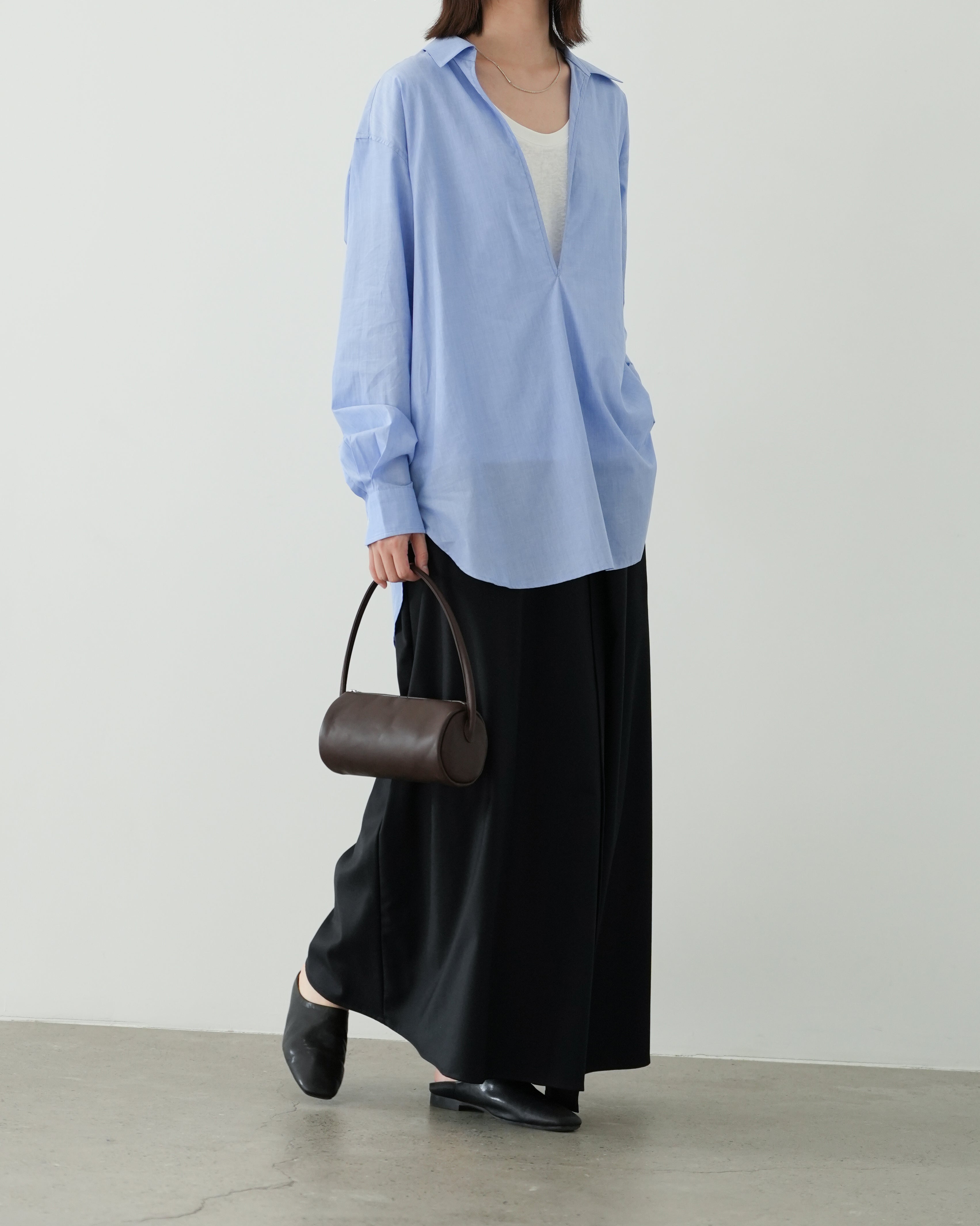 BLUE SMOOTH COTTON OVERSIZED SKIPPER SHIRT