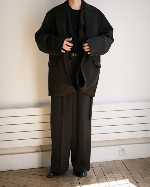 BLACK OVERSIZED LAYERED COMBINATION JACKET