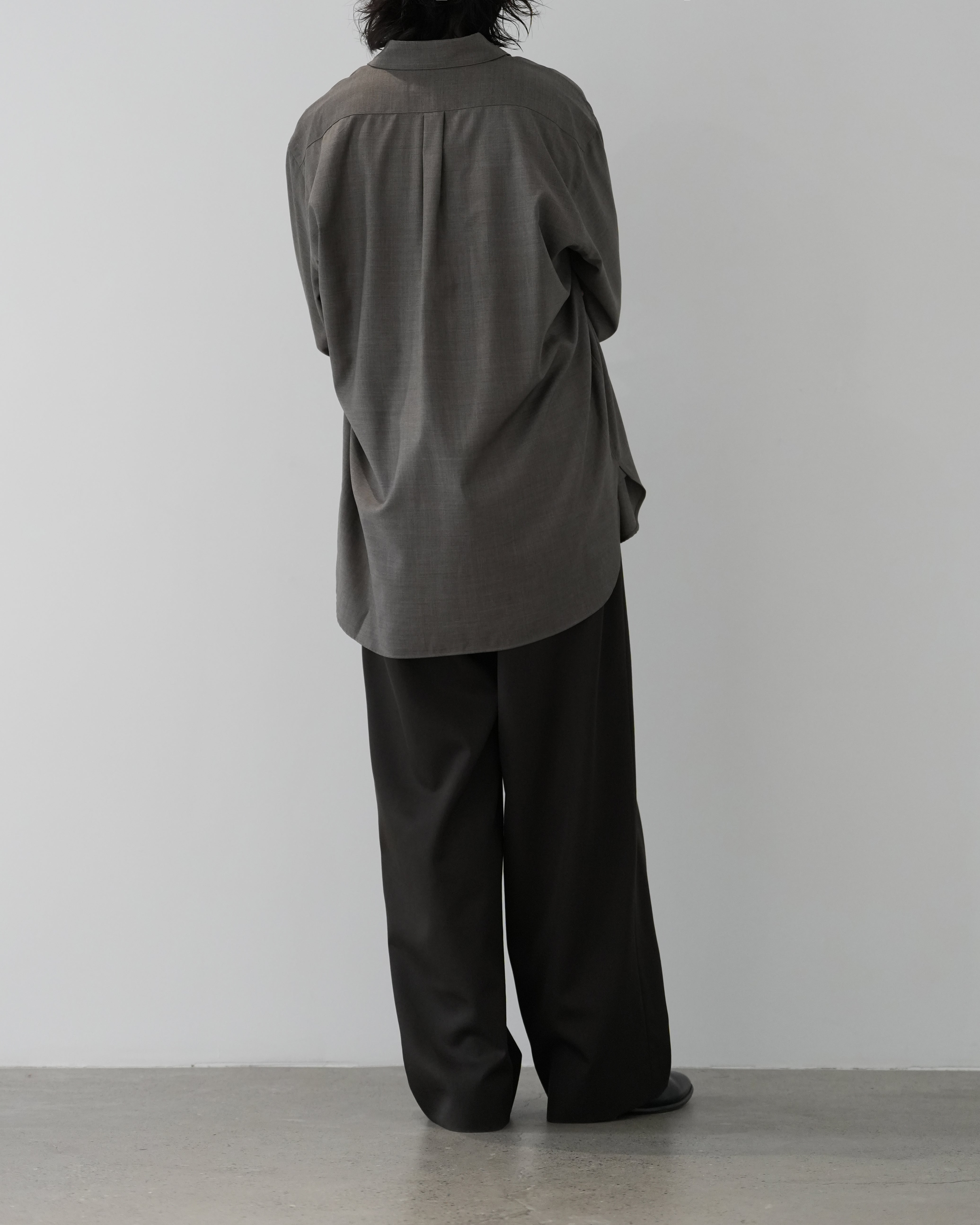 GREIGE EXTRA FINE WOOL OVERSIZED REGULAR COLLAR SHIRT