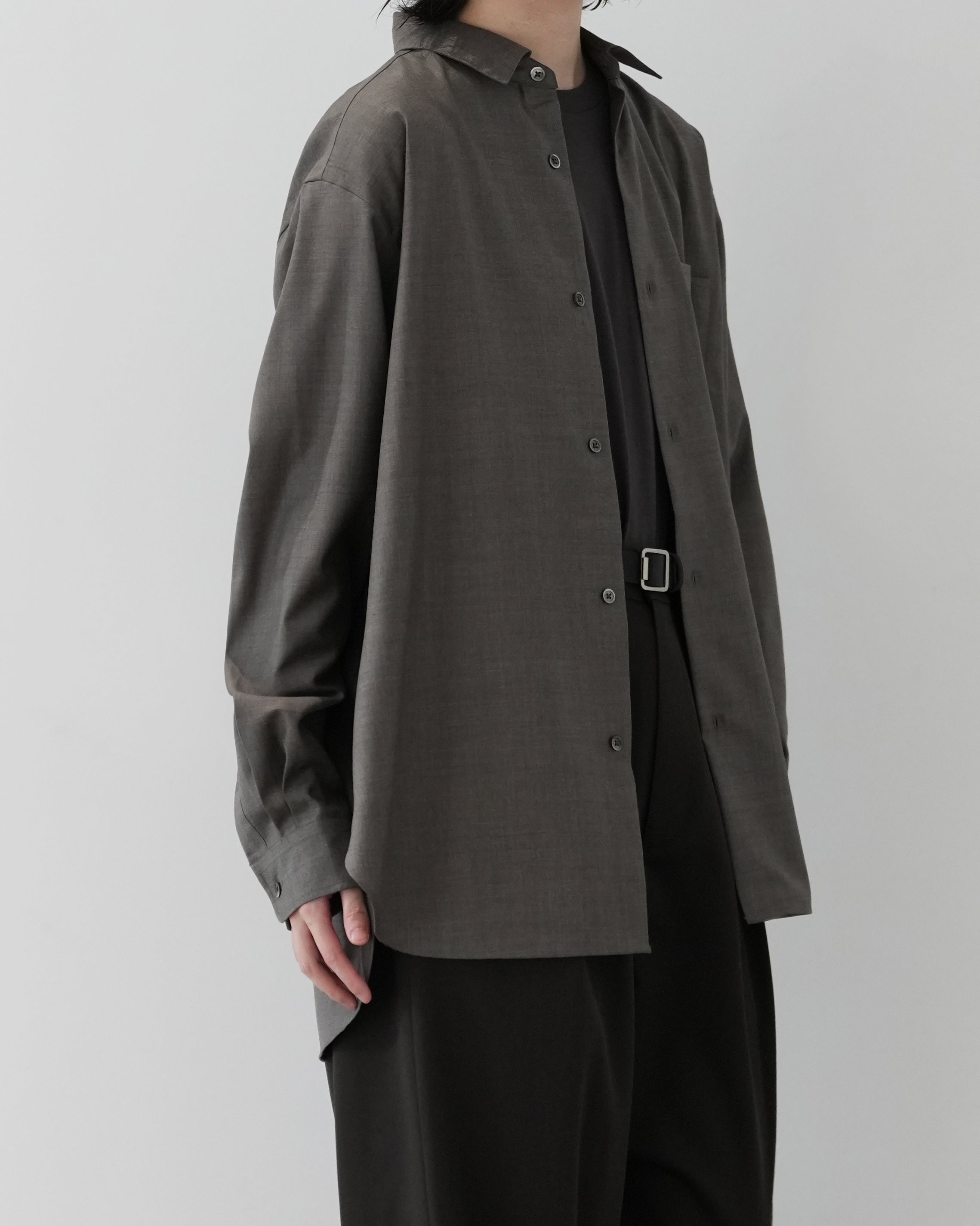 GREIGE EXTRA FINE WOOL OVERSIZED REGULAR COLLAR SHIRT