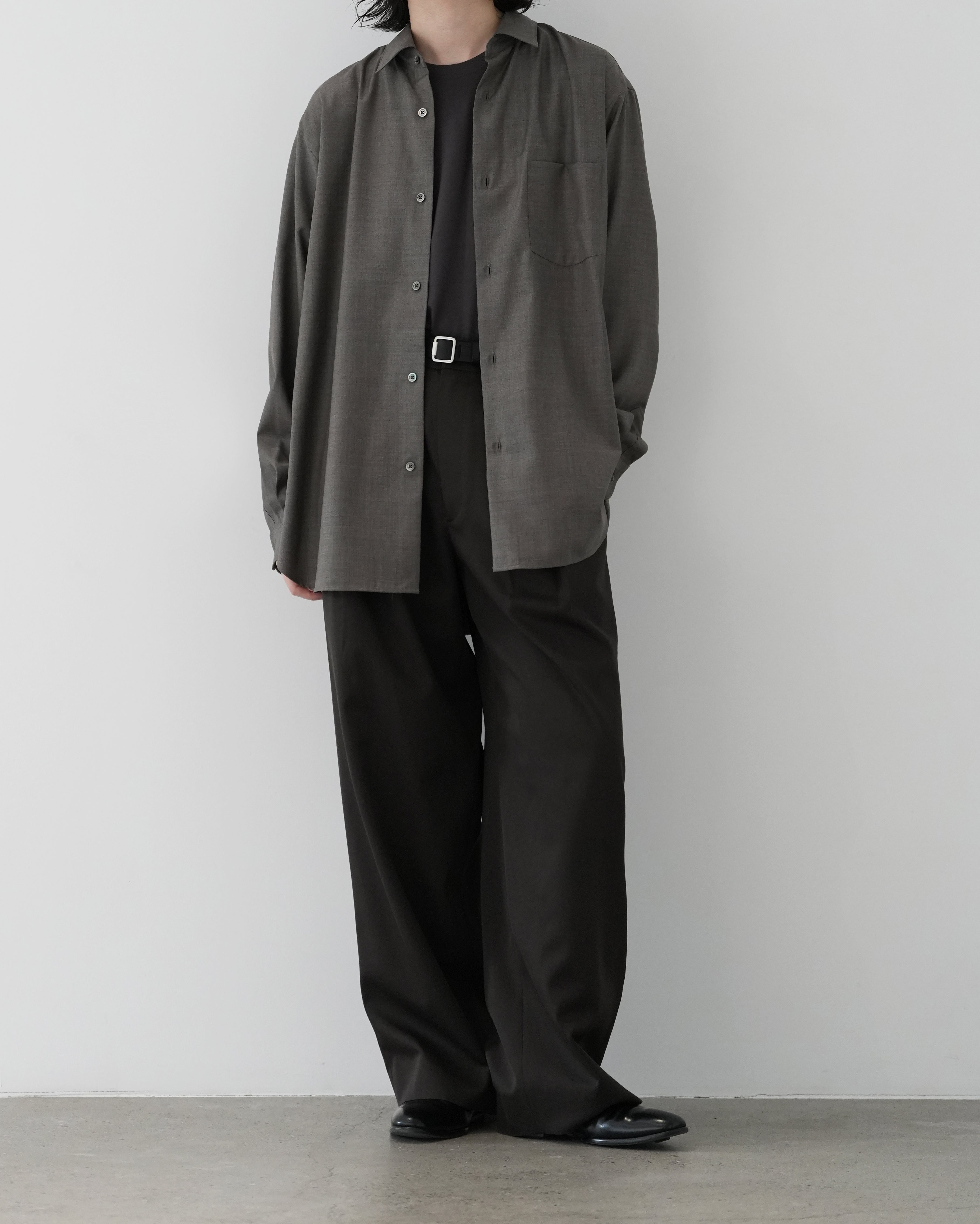 GREIGE EXTRA FINE WOOL OVERSIZED REGULAR COLLAR SHIRT