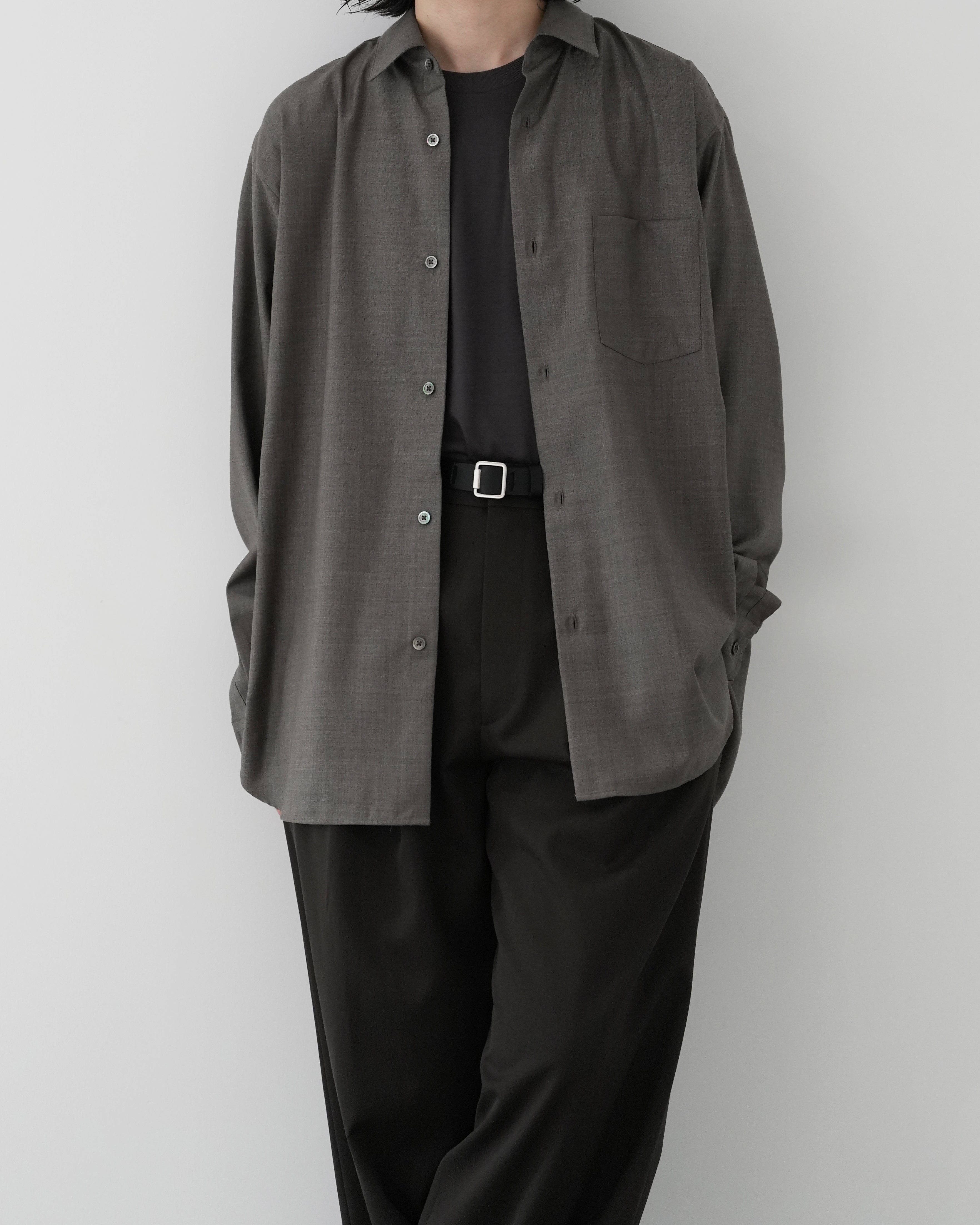 GREIGE EXTRA FINE WOOL OVERSIZED REGULAR COLLAR SHIRT