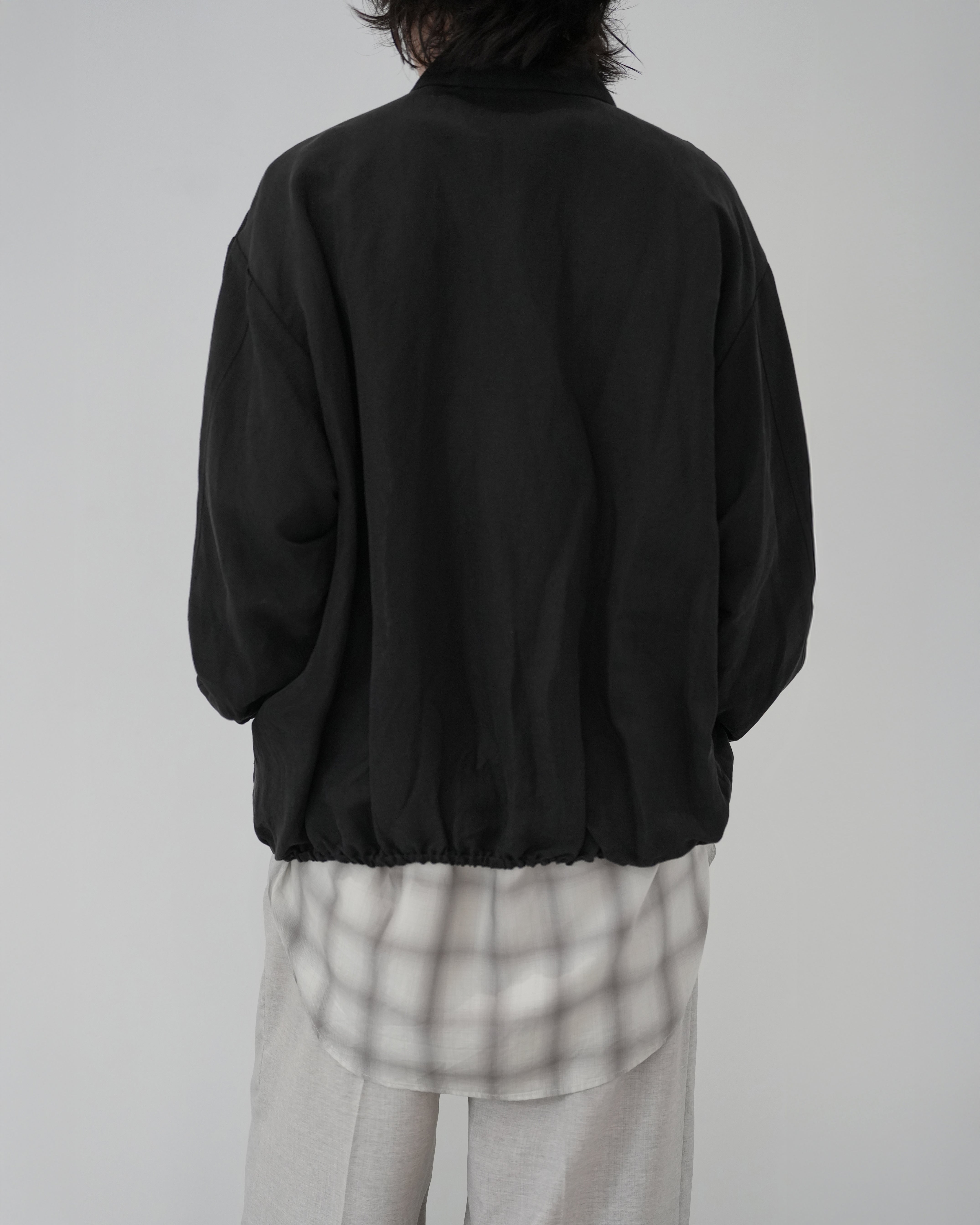 BLACK SILK LINEN TWILL LIGHT ZIP JACKET