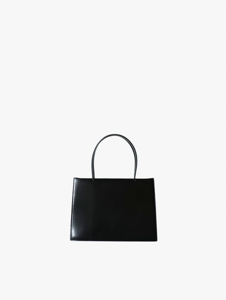 BLACK COW LEATHER SQUARE-SHAPED TOTE BAG SHORT HANDLE S GE11