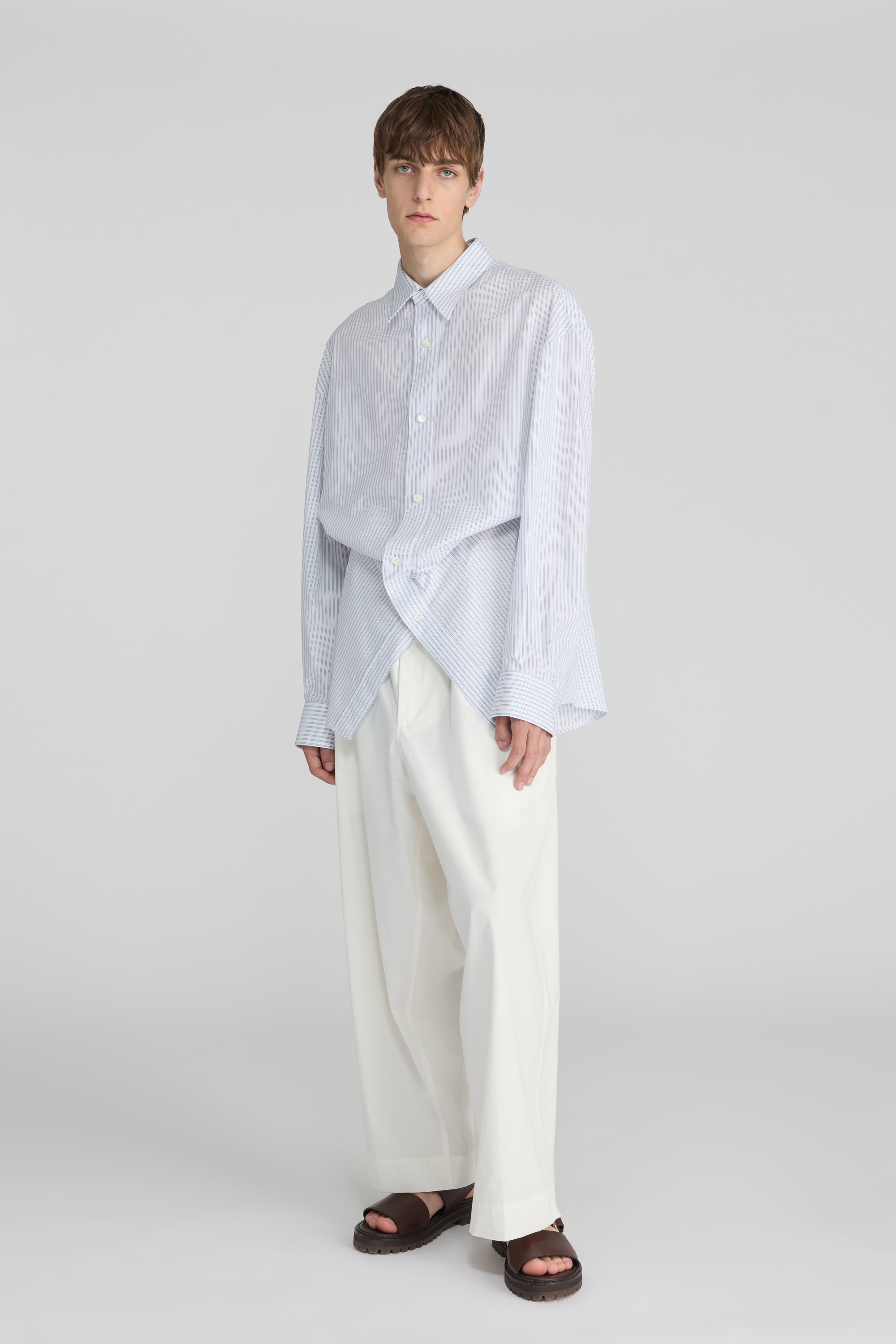 WHITE GREY PIN STRIPED COTTON SHIRT