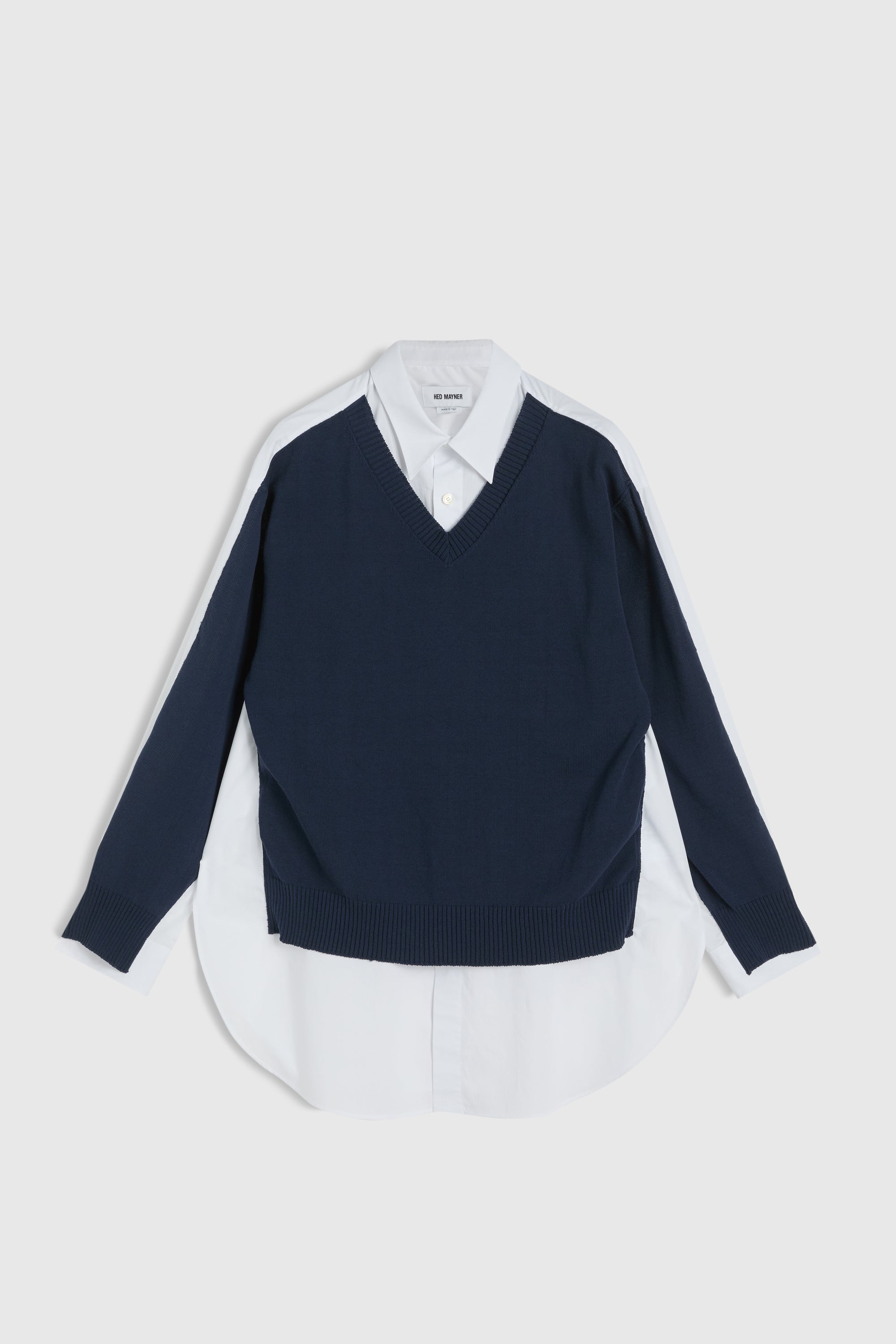 WHITE COTTON POPLIN SHIRT WITH KNITTED FRONT