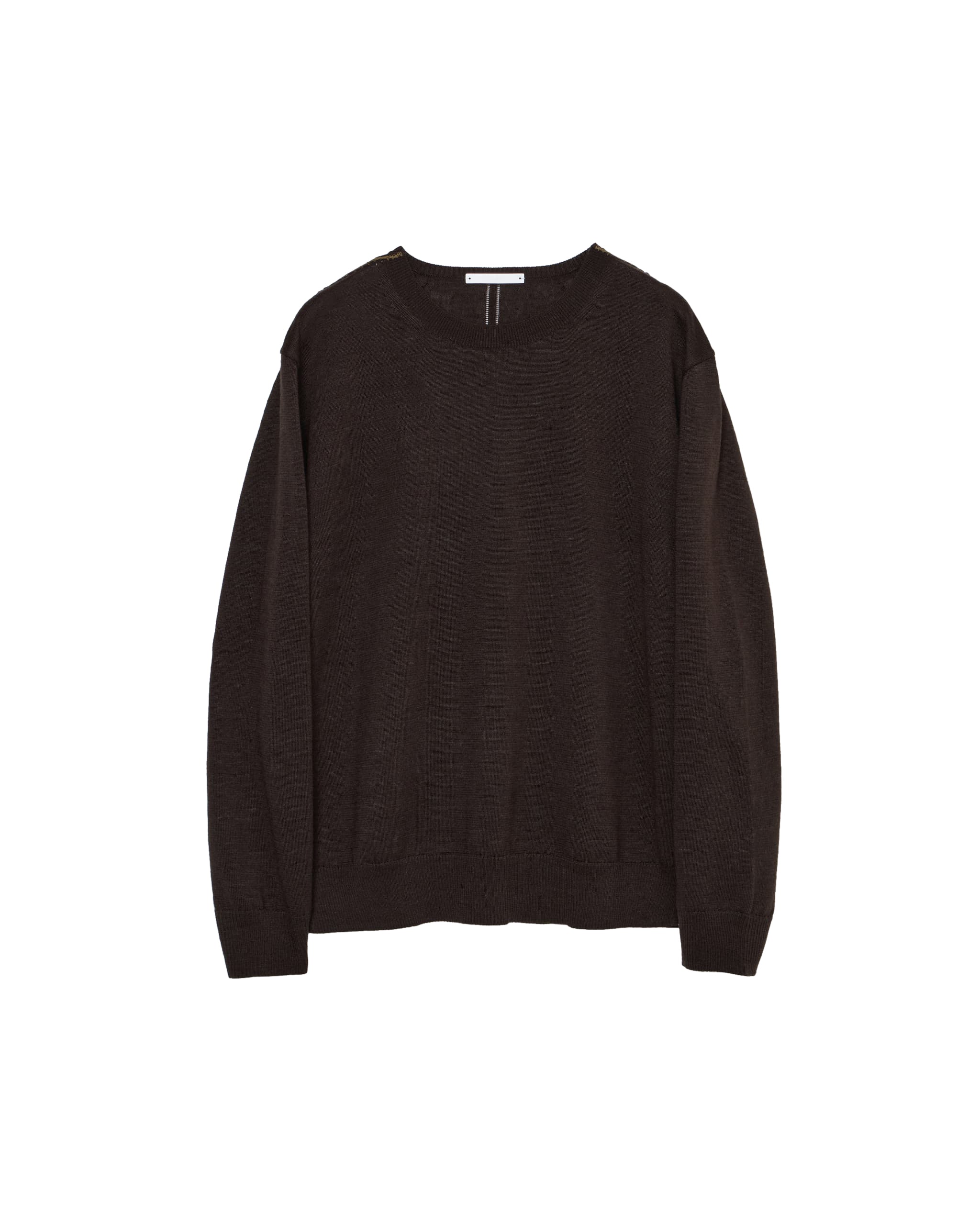 GREEN BROWN EMBROIDERED KNIT PULLOVER