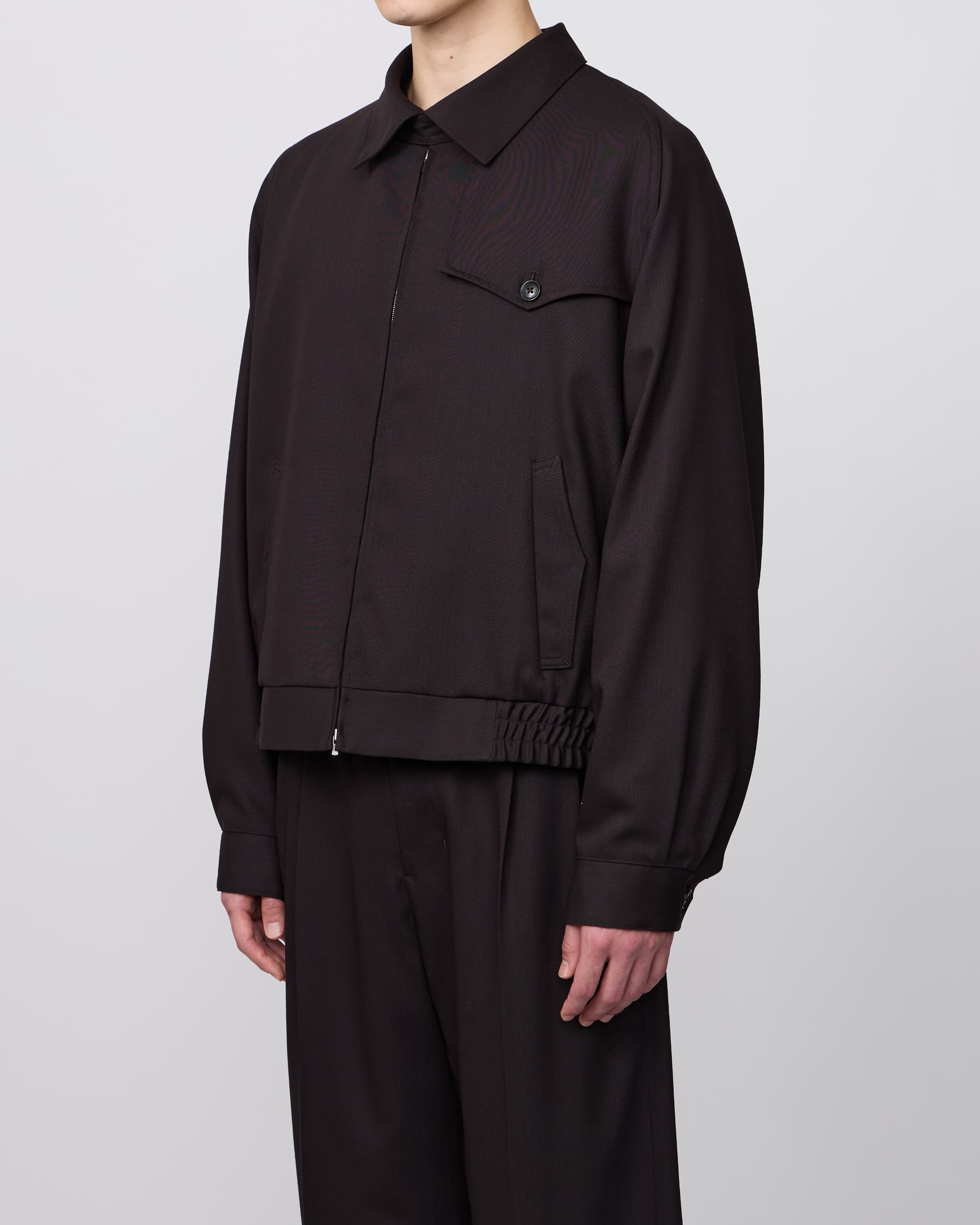 DARK BROWN GUNFLAP ZIP BLOUSON