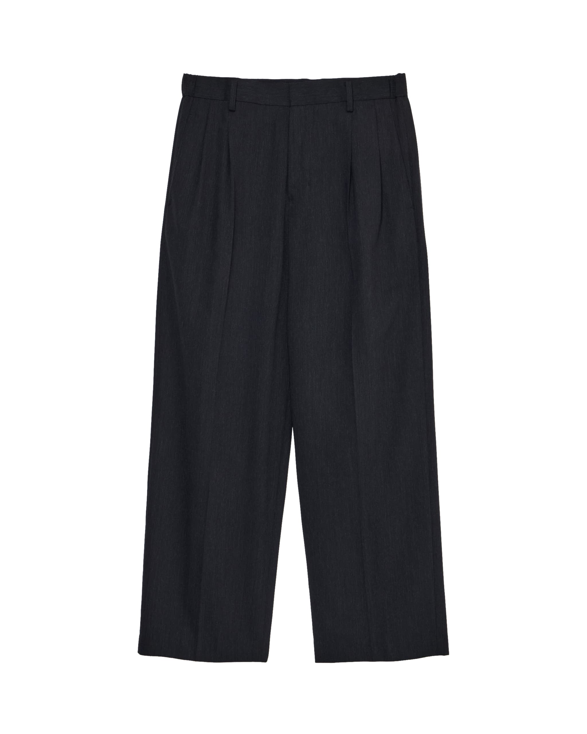 CHARCOAL GRAY TWO TUCKS WIDE TROUSERS