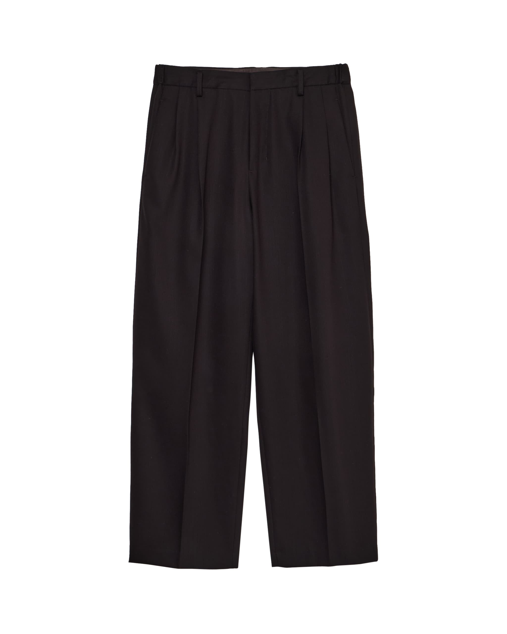 DARK BROWN TWO TUCKS WIDE TROUSERS
