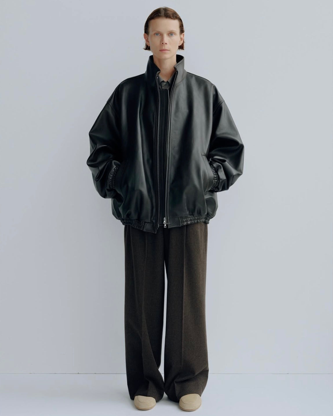 VINTAGE BLACK SHEEP LEATHER STAND COLLAR JACKET
