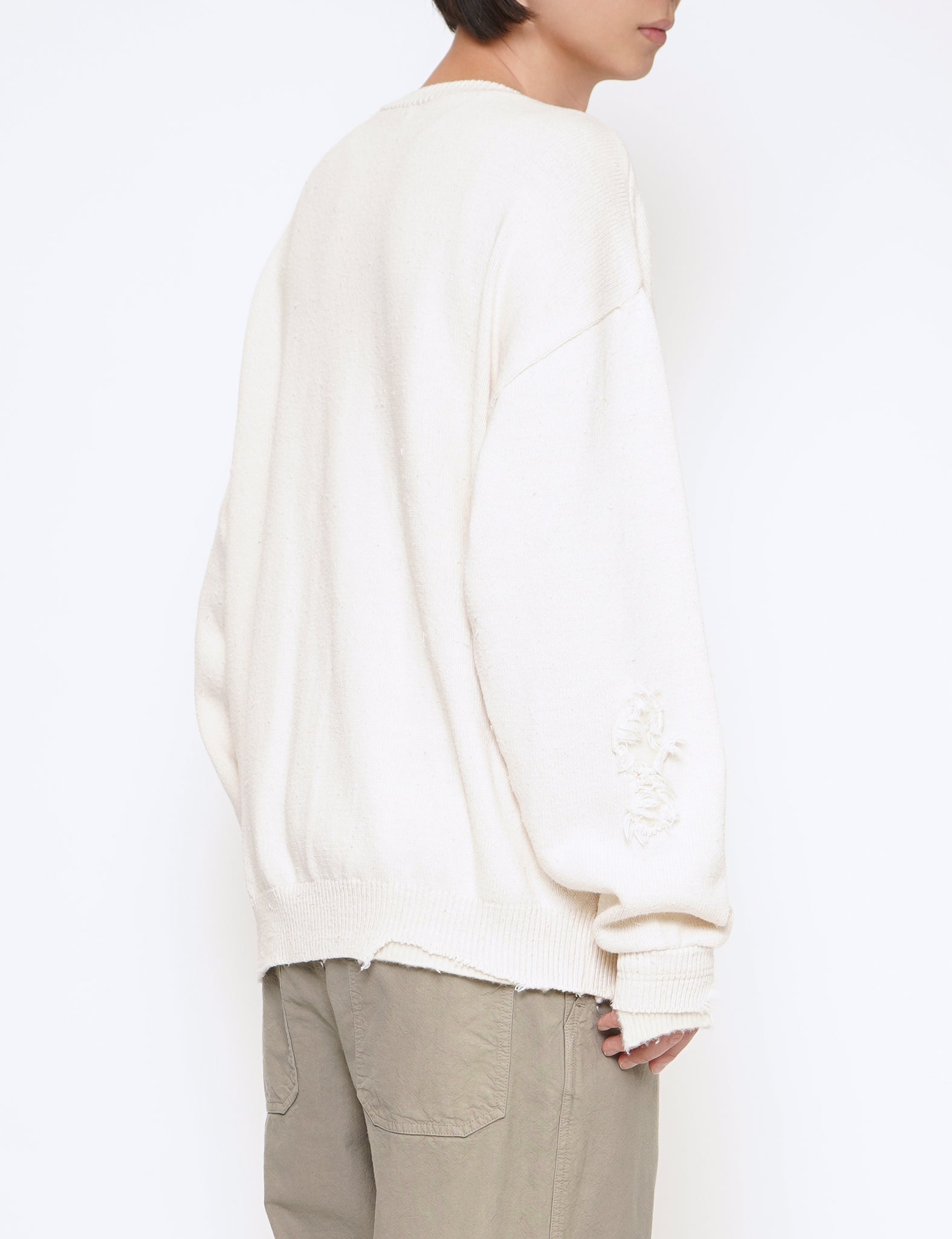 NATURAL WHITE TYPE 49 RIPPED ZIPPER COTTON KNIT
