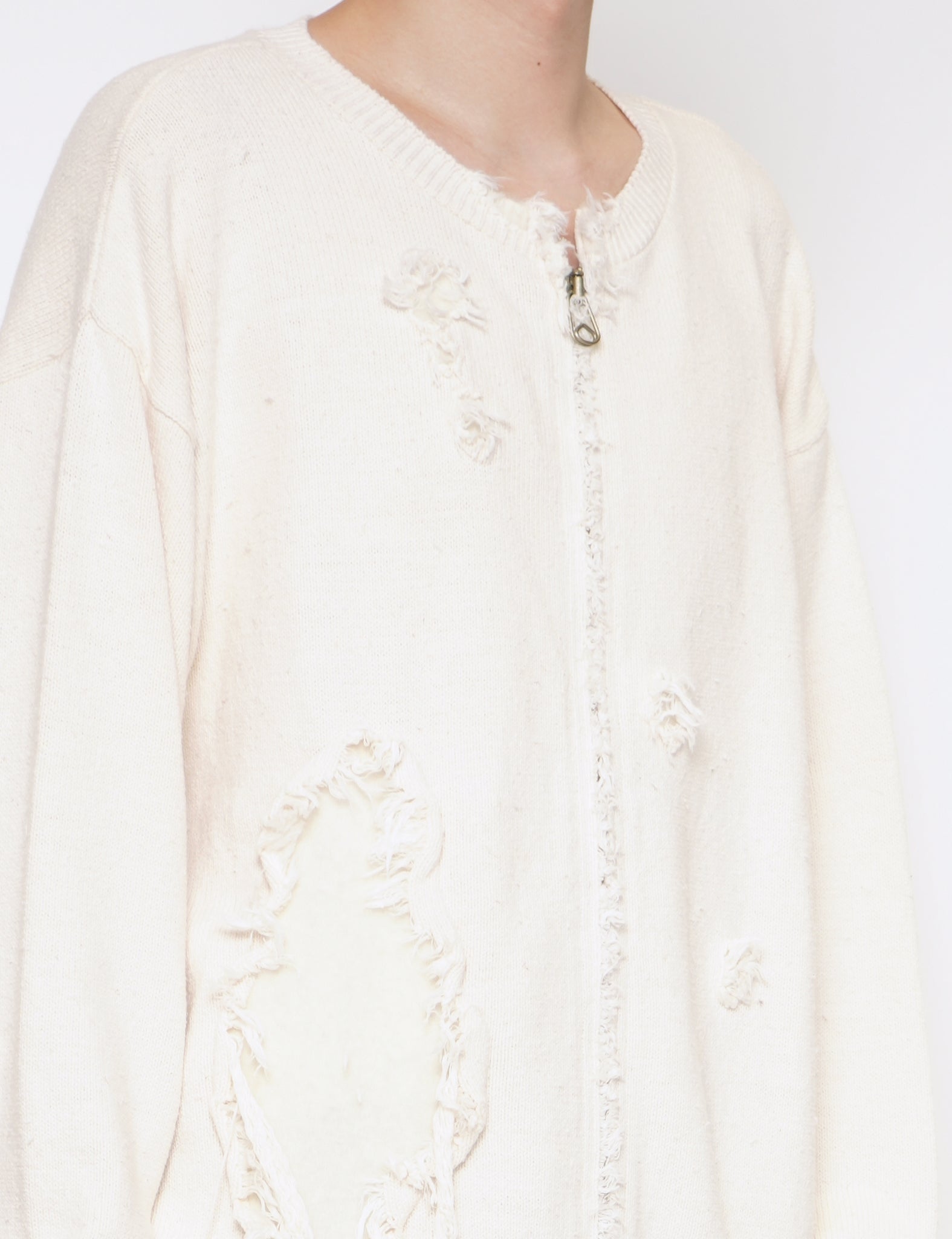 NATURAL WHITE TYPE 49 RIPPED ZIPPER COTTON KNIT