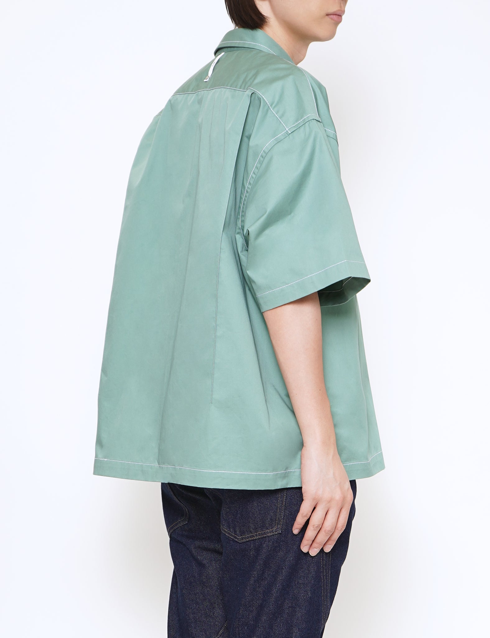 GREEN COTTON BOLD CUBOID SHORT SLEEVED OVERSHIRT