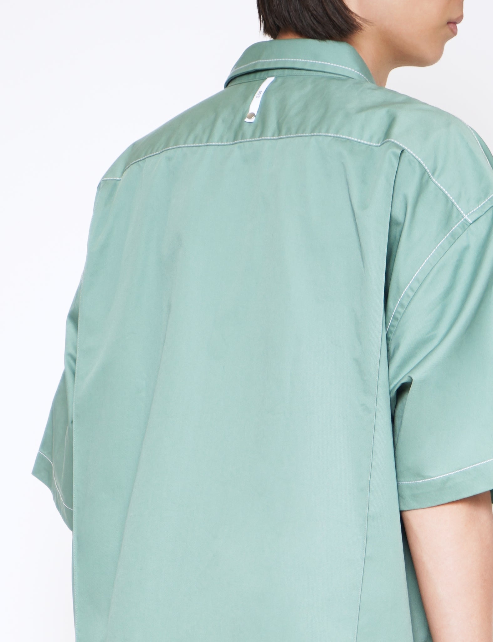 GREEN COTTON BOLD CUBOID SHORT SLEEVED OVERSHIRT