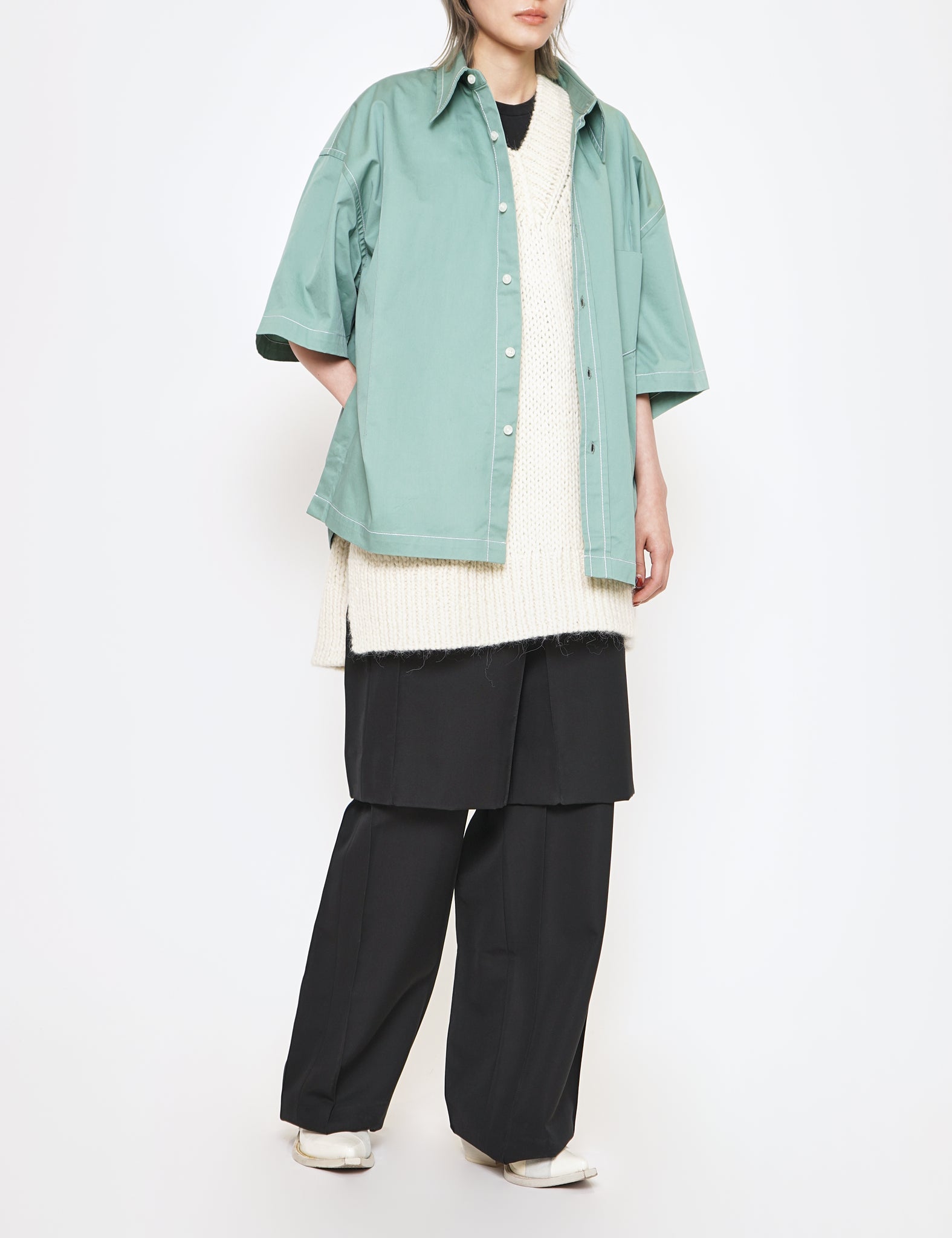 WHITE ALPACA WOOL ACRYLIC OVERSIZED CHUNKY KNIT VEST