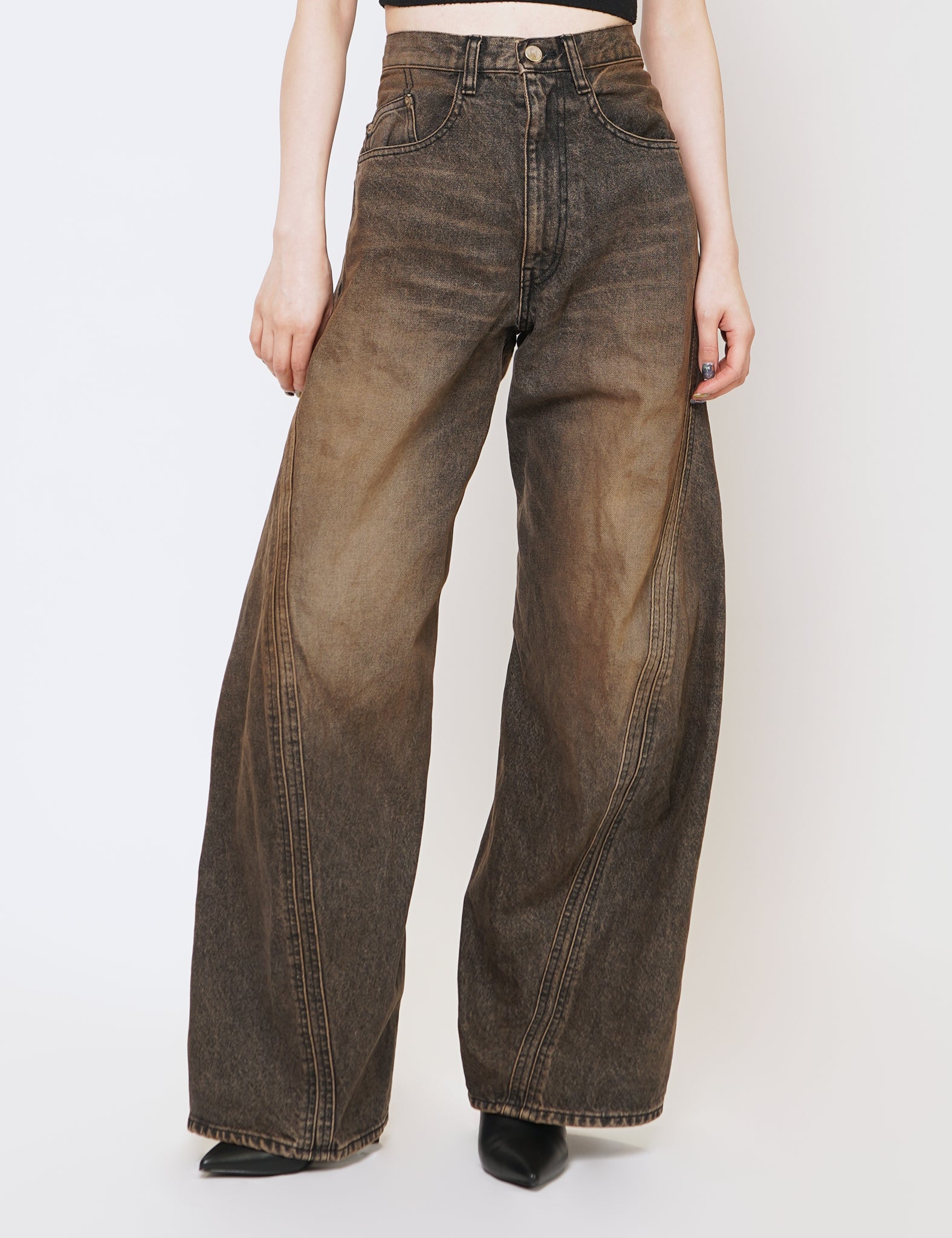 MUD FADED BLACK 3D TWISTED WIDE LEG JEANS