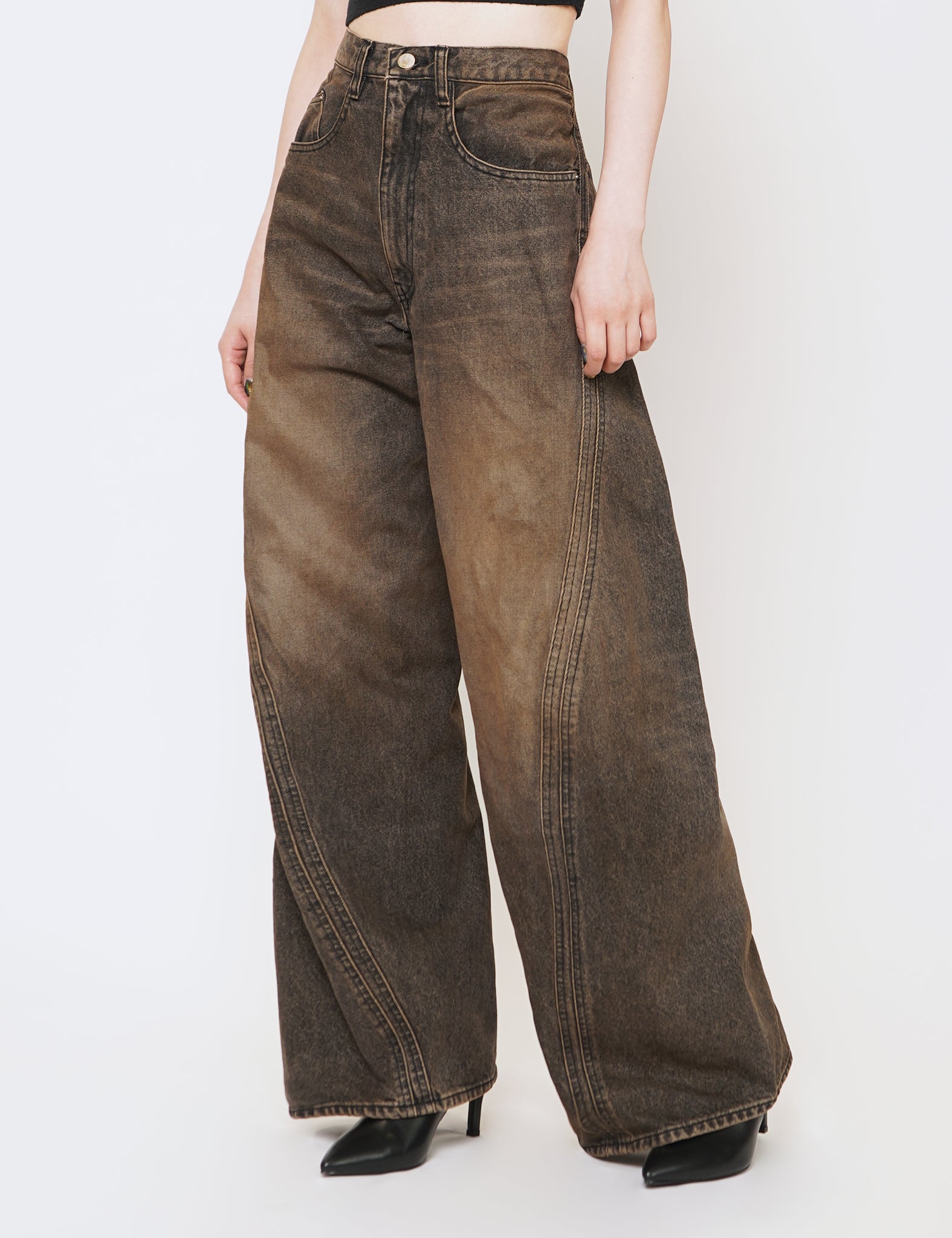 MUD FADED BLACK 3D TWISTED WIDE LEG JEANS