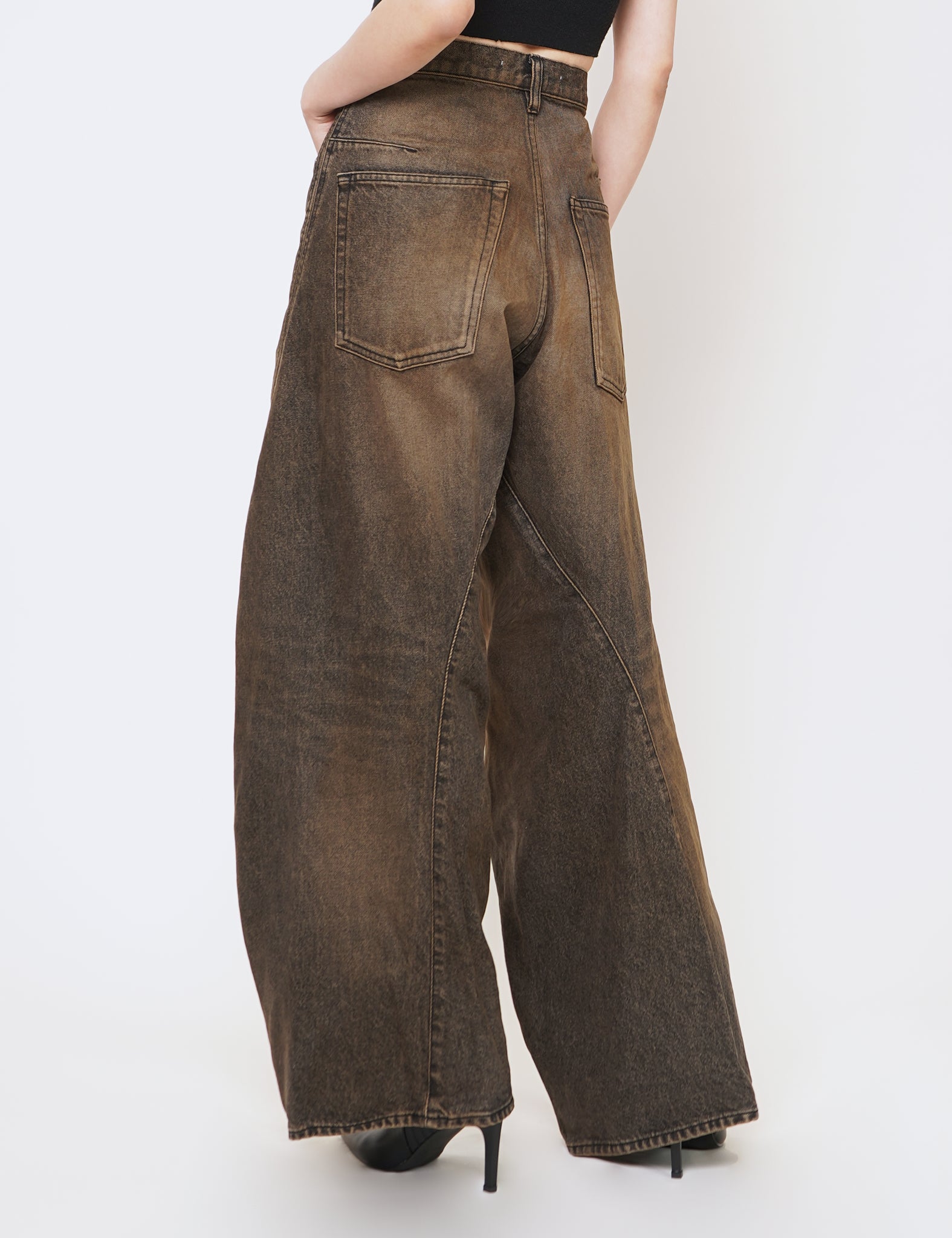 MUD FADED BLACK 3D TWISTED WIDE LEG JEANS