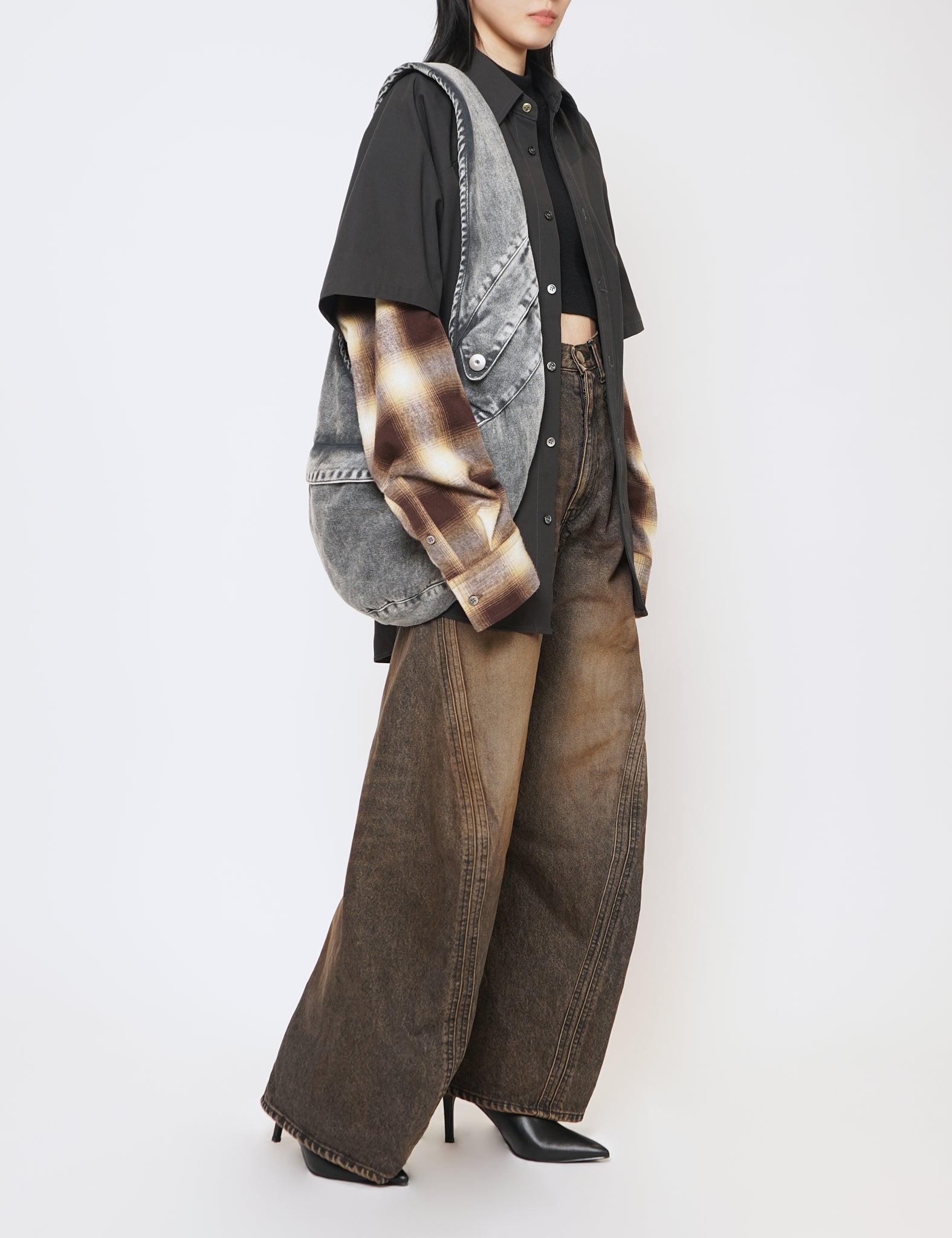 MUD FADED BLACK 3D TWISTED WIDE LEG JEANS