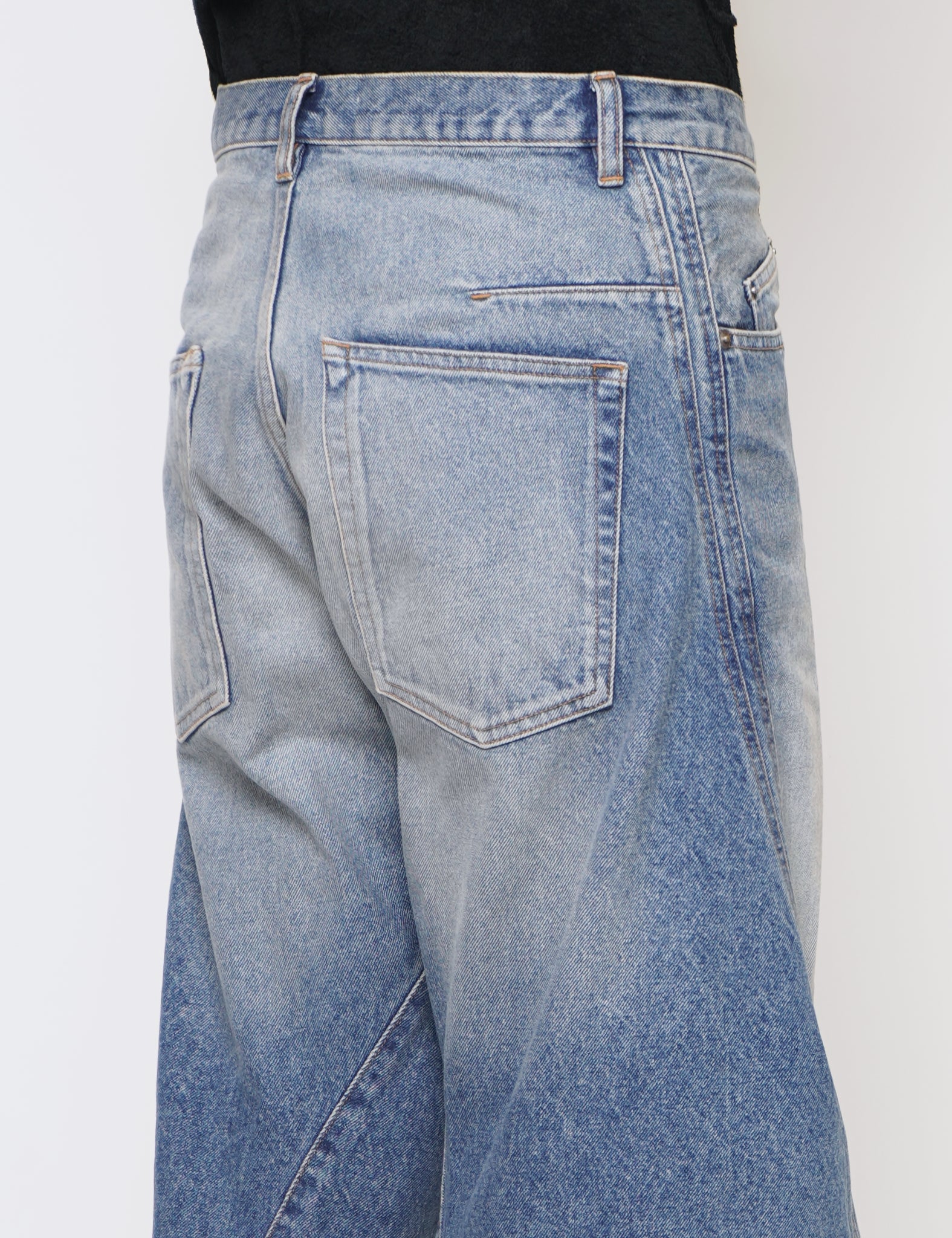 VINTAGE FADED INDIGO 3D TWISTED WIDE LEG JEANS