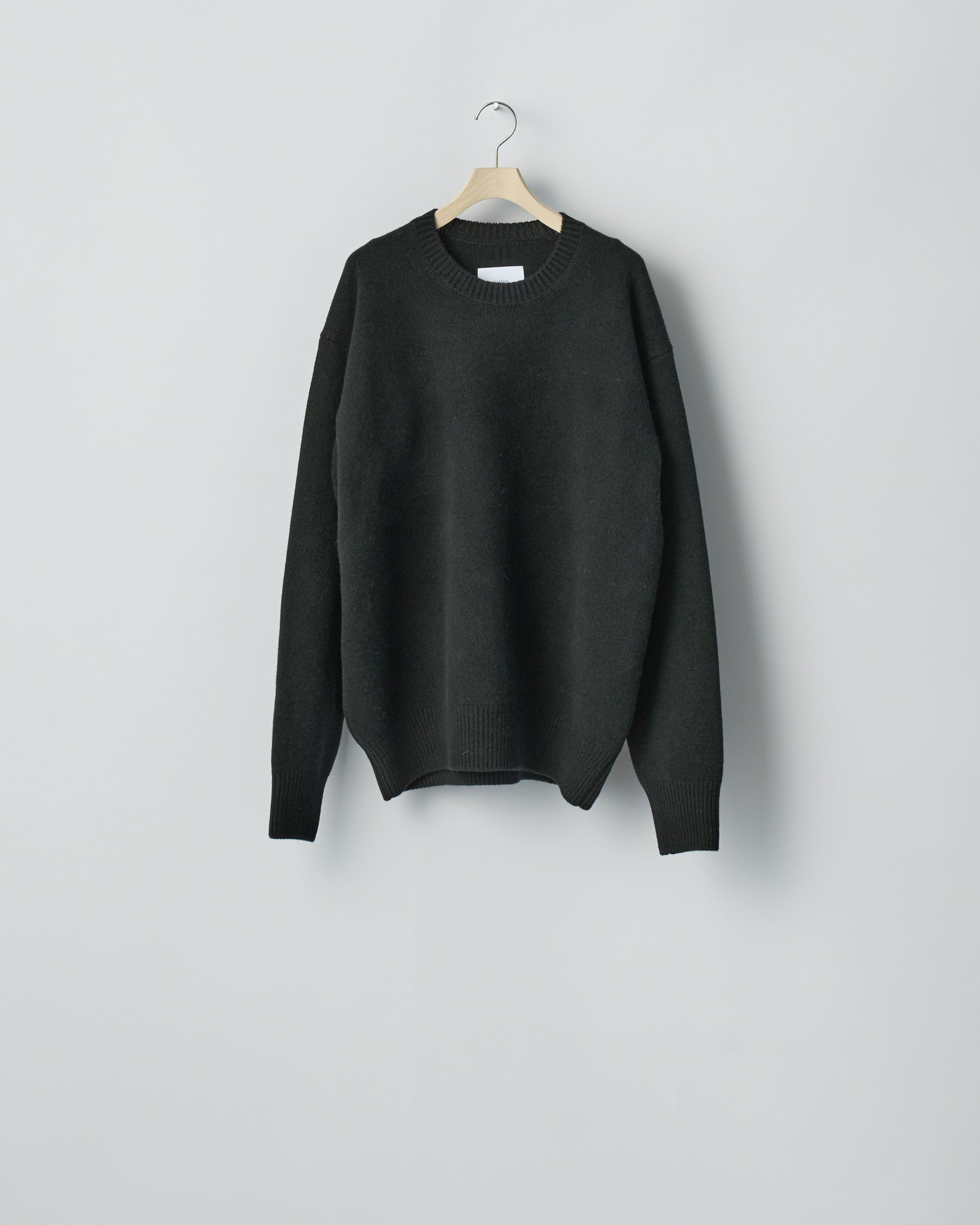 BLACK EXTRA FINE WOOL WARM KNIT CREW NECK LS