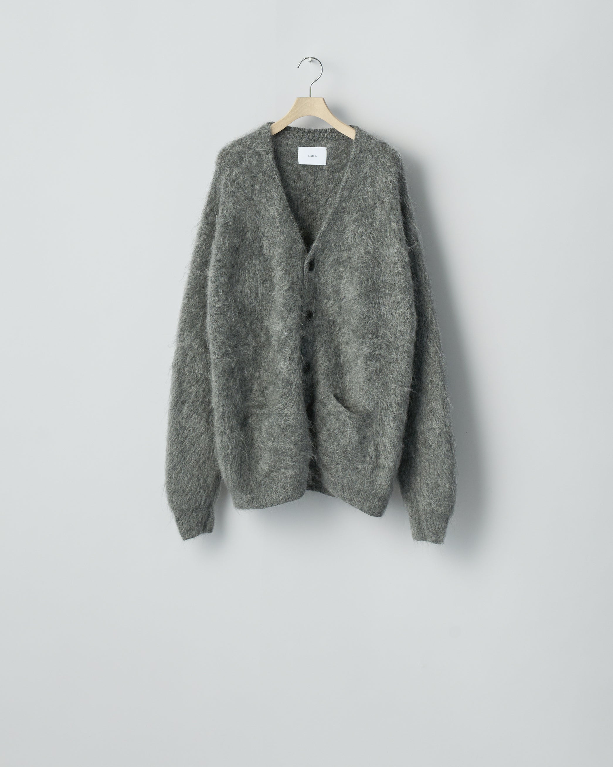 GREY KID MOHAIR KNIT V NECK CARDIGAN