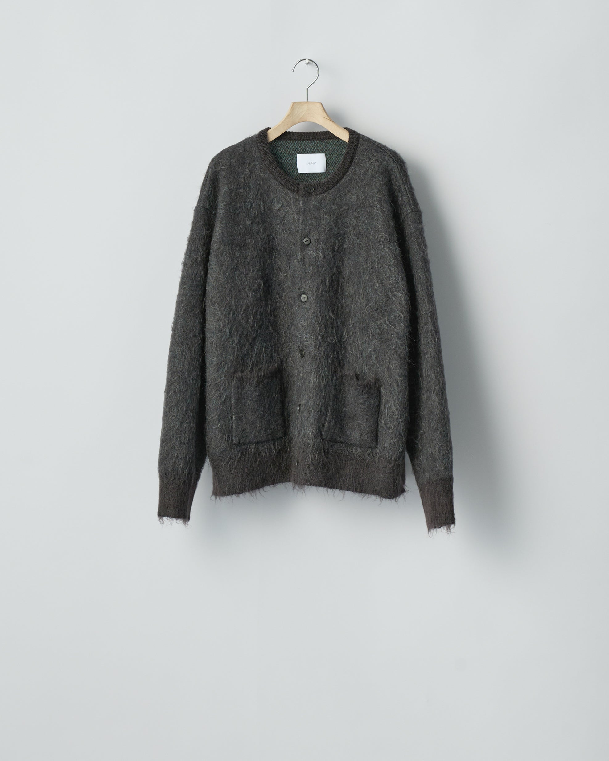 ssstein CHARCOAL MIX KID MOHAIR MIX JACQUARD KNIT CARDIGAN