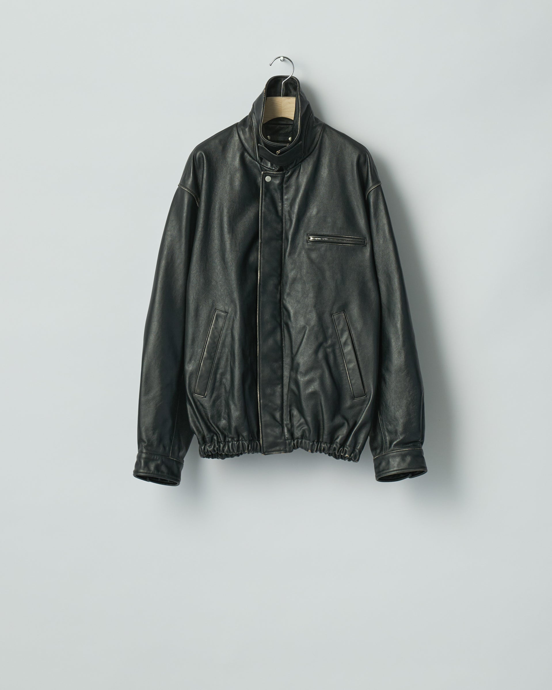 BLACK COW LEATHER VINTAGE ZIP JACKET