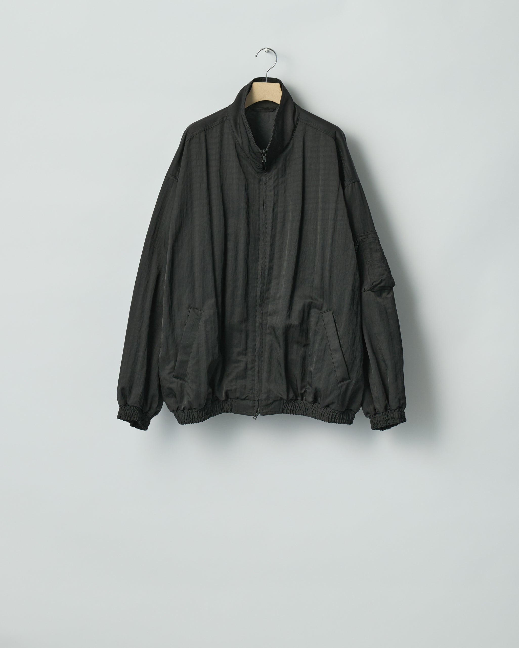 BLACK SHRUNK NYLON OVERSIZED FLIGHT JACKET