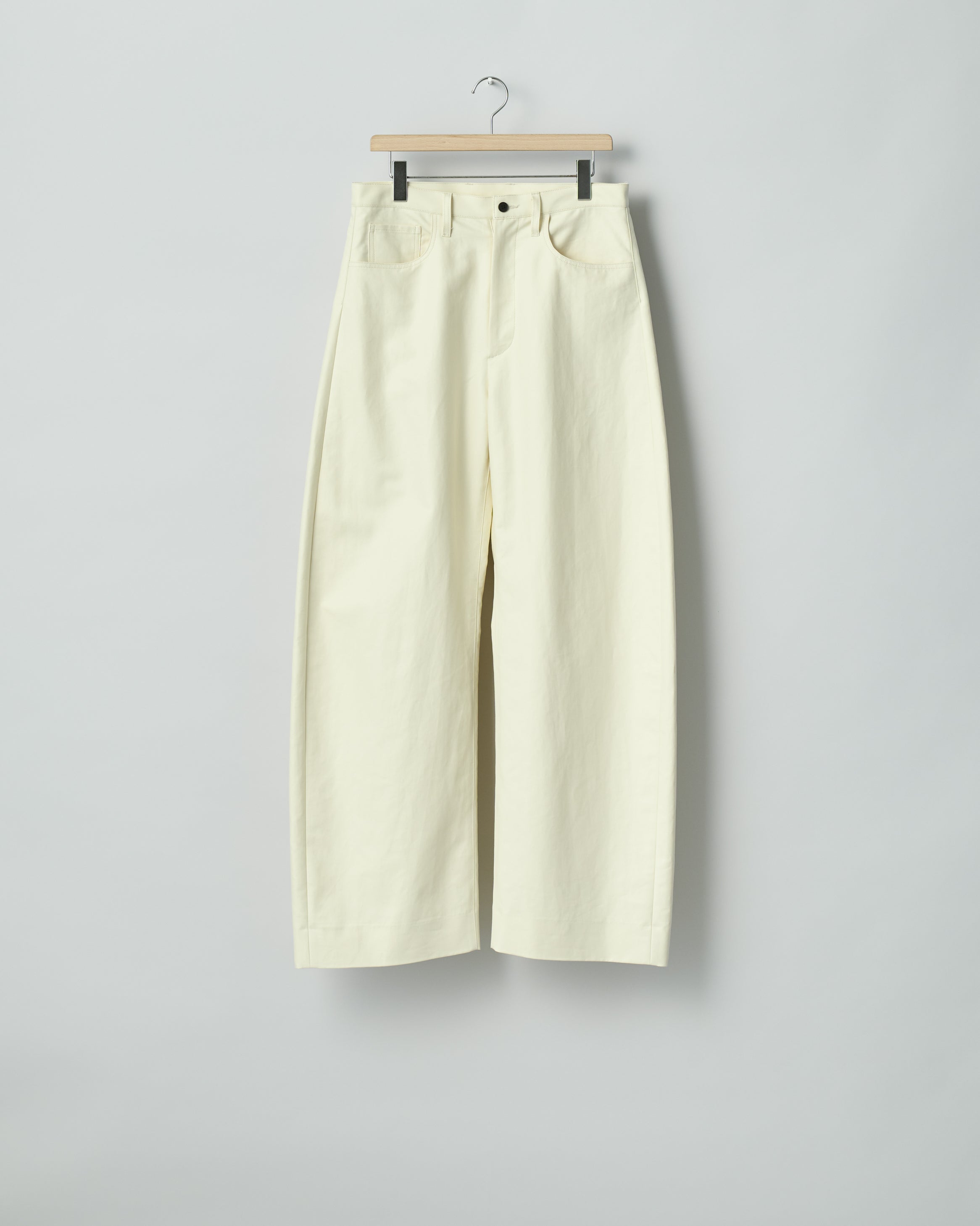CREAM DOUBLE WEAVE COTTON ROUND PANTS