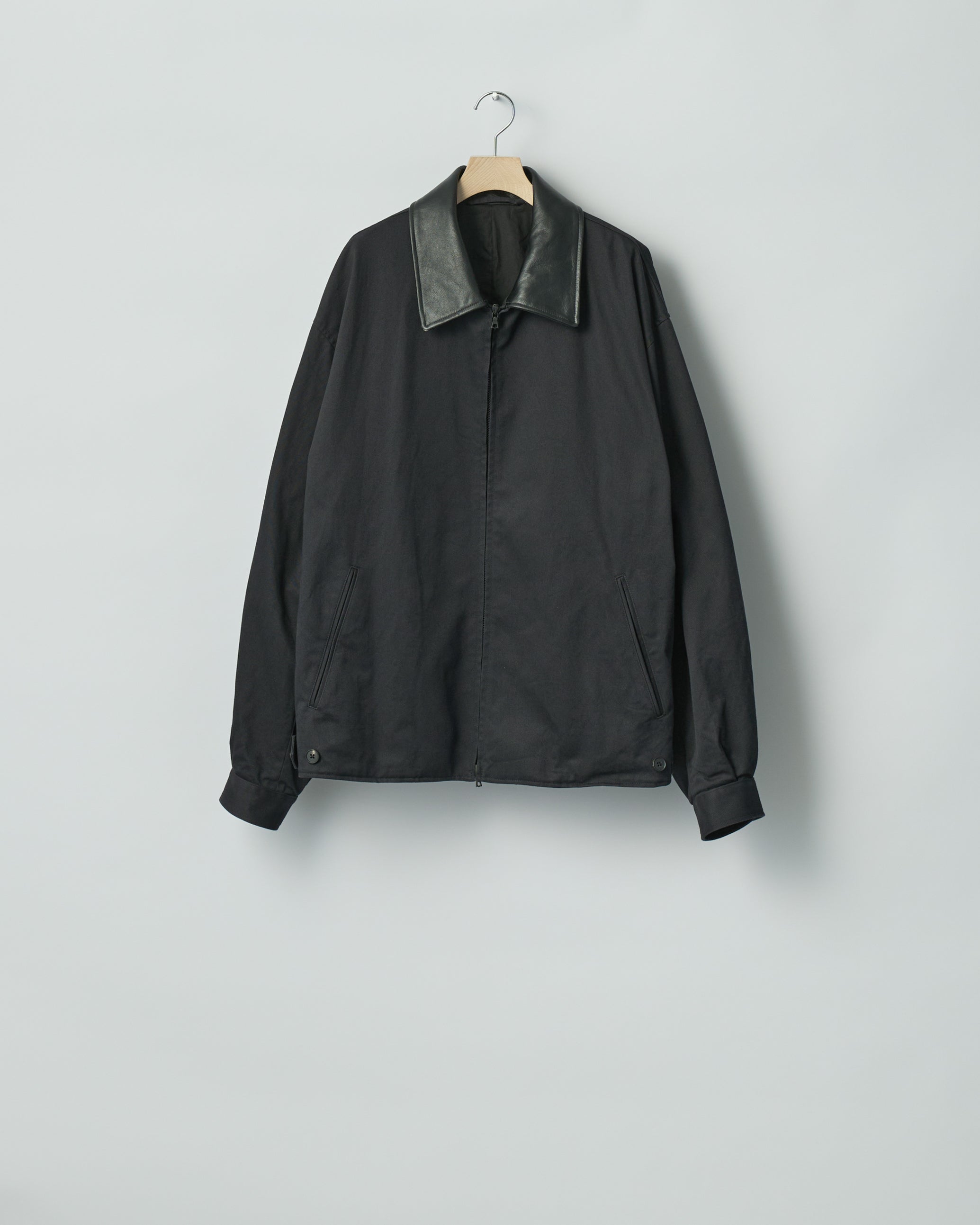 BLACK SULFUR DYED BRUSHED CHINO ZIP JACKET