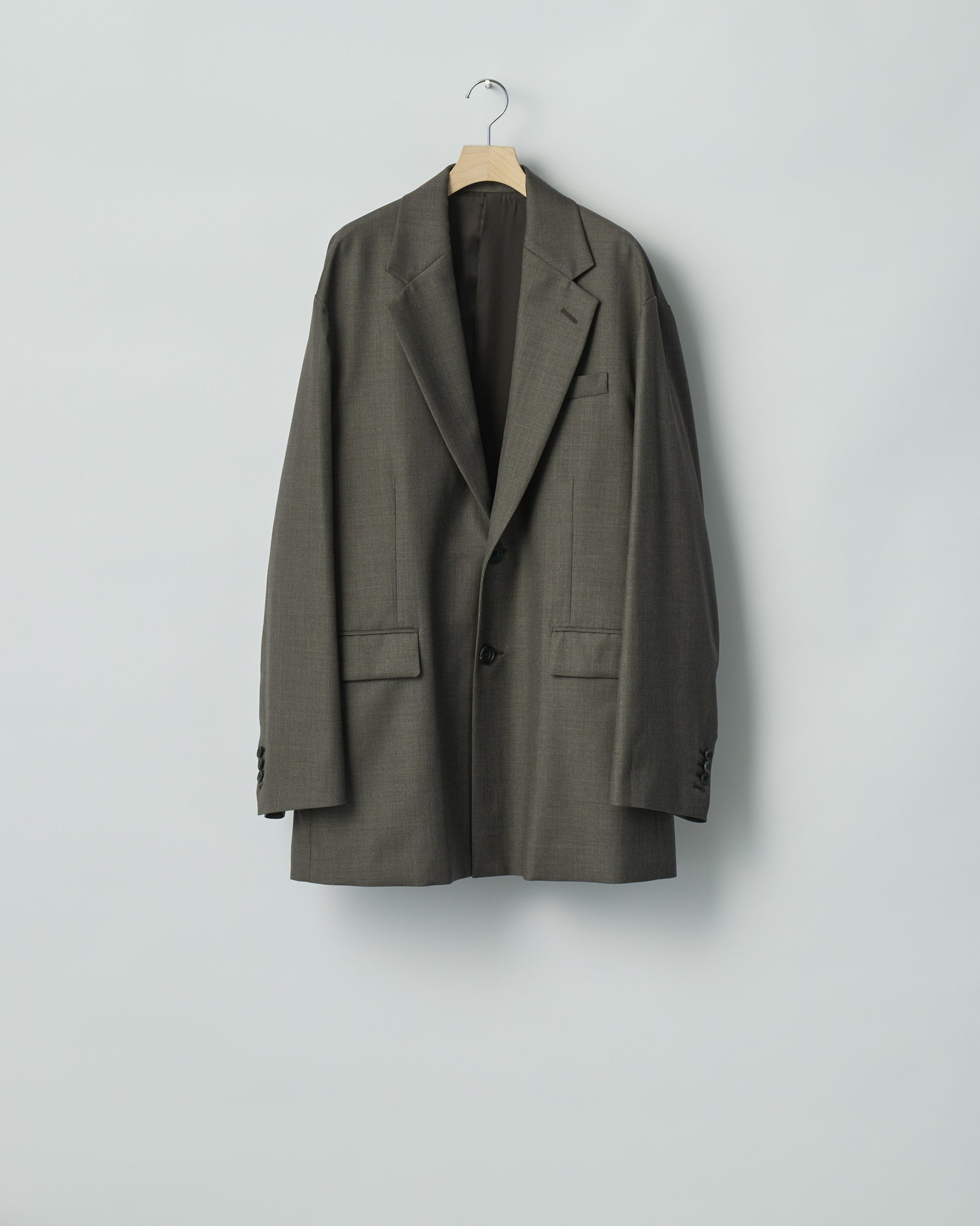 BROWN GREY EXTRA FINE WOOL OVERSIZED SINGLE BREAST LONG JACKET