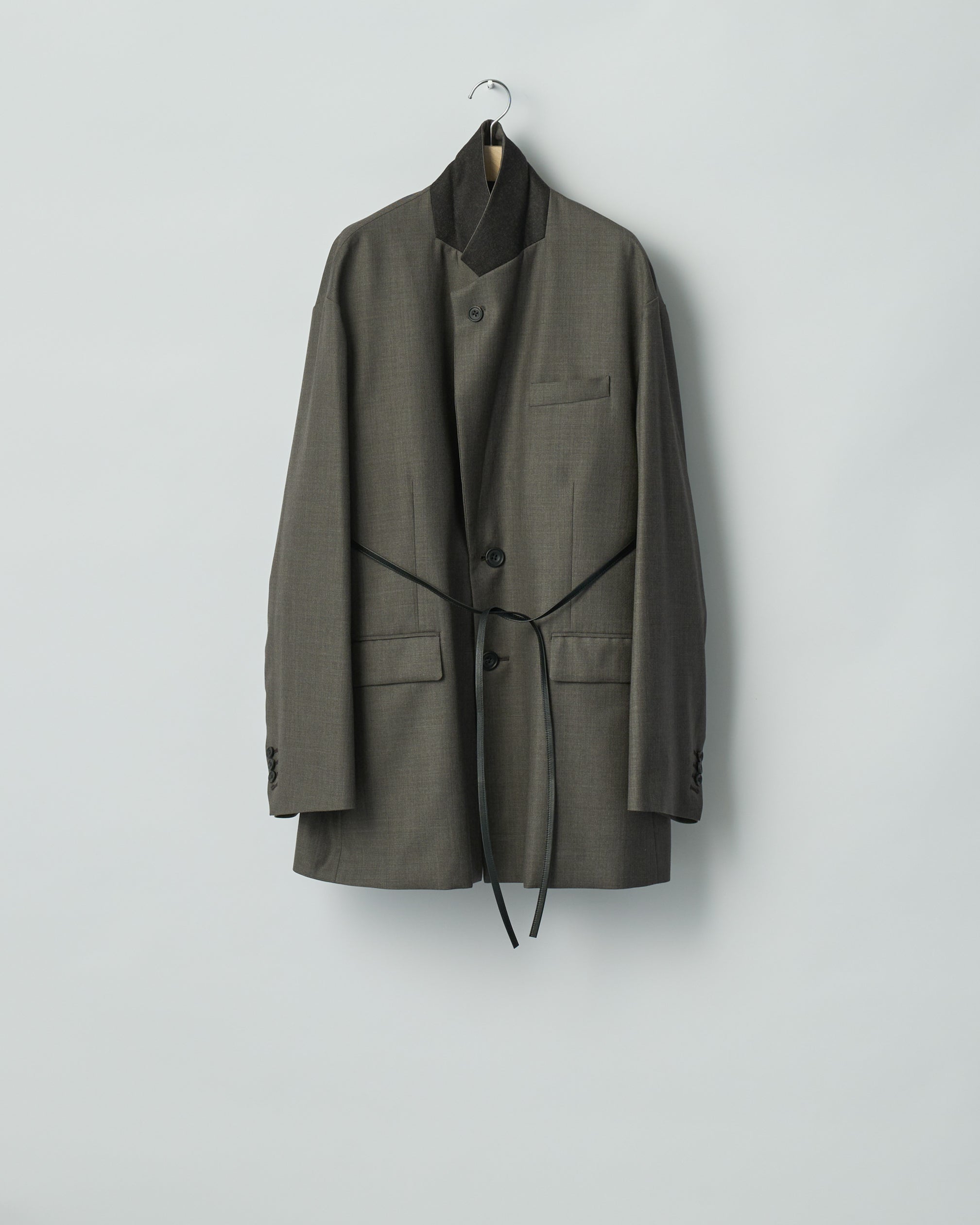 BROWN GREY EXTRA FINE WOOL OVERSIZED SINGLE BREAST LONG JACKET