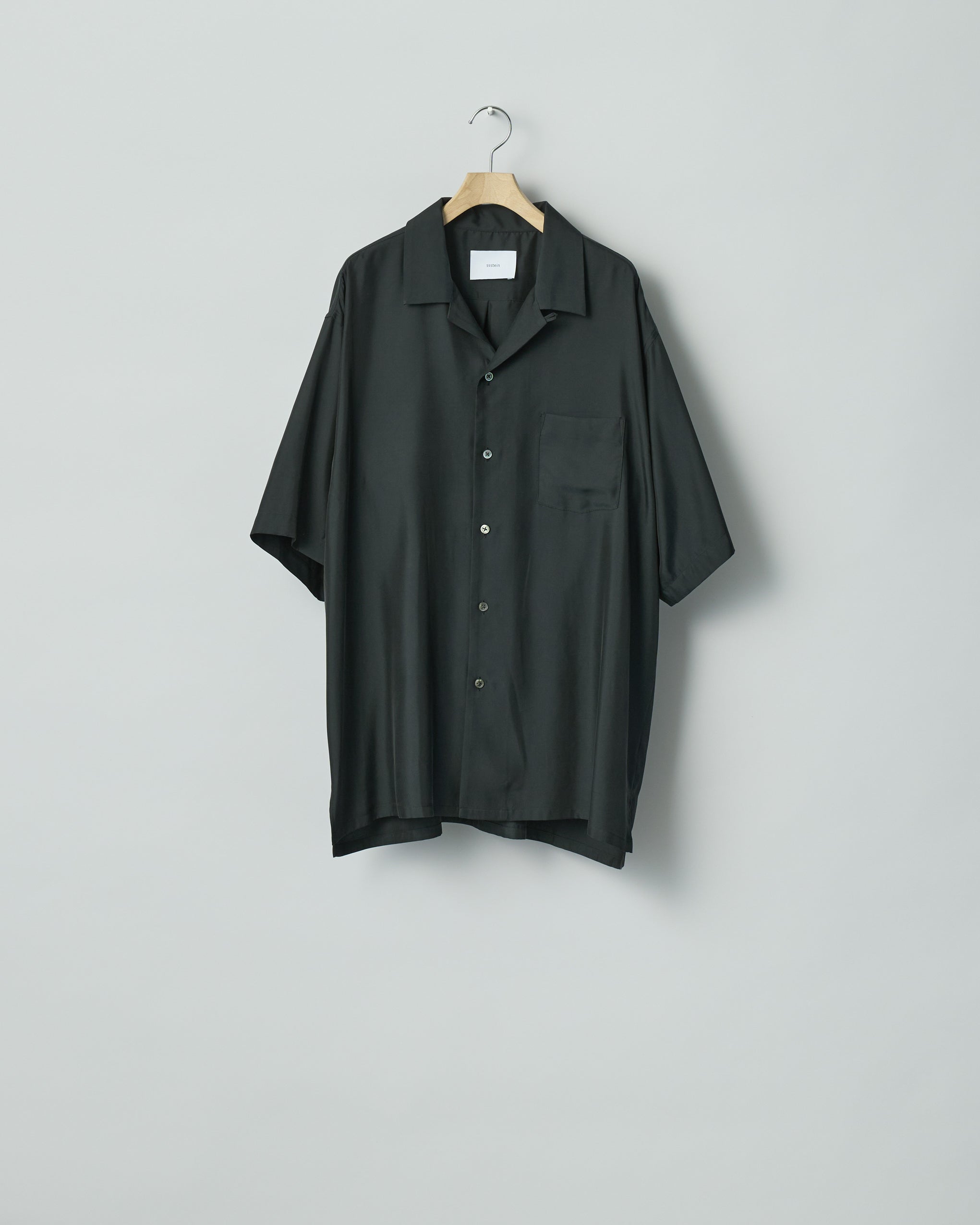 BLACK CUPRO TWILL OVERSIZED OPEN COLLAR SS SHIRT