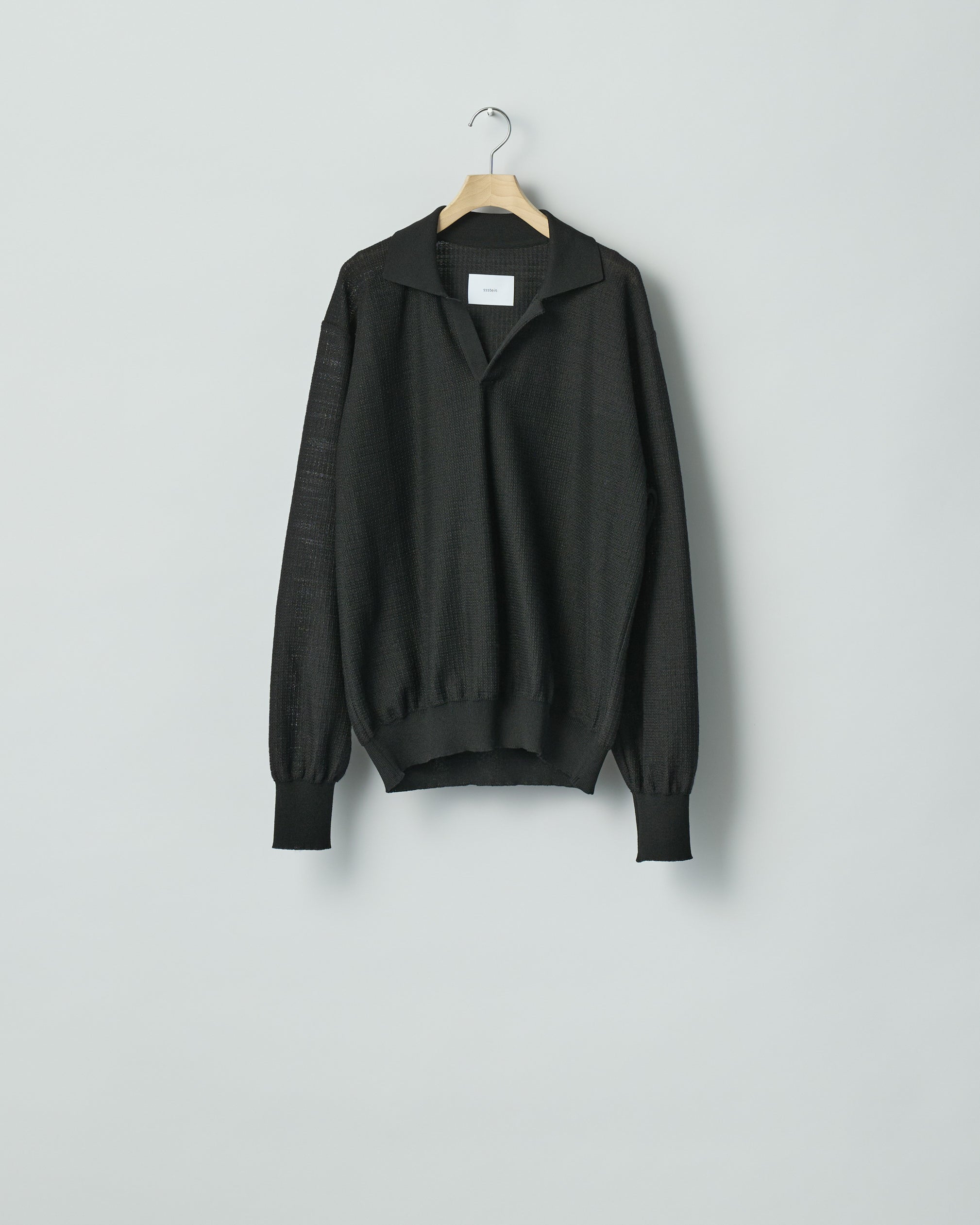 BLACK SLUB COTTON KNIT SKIPPER LS