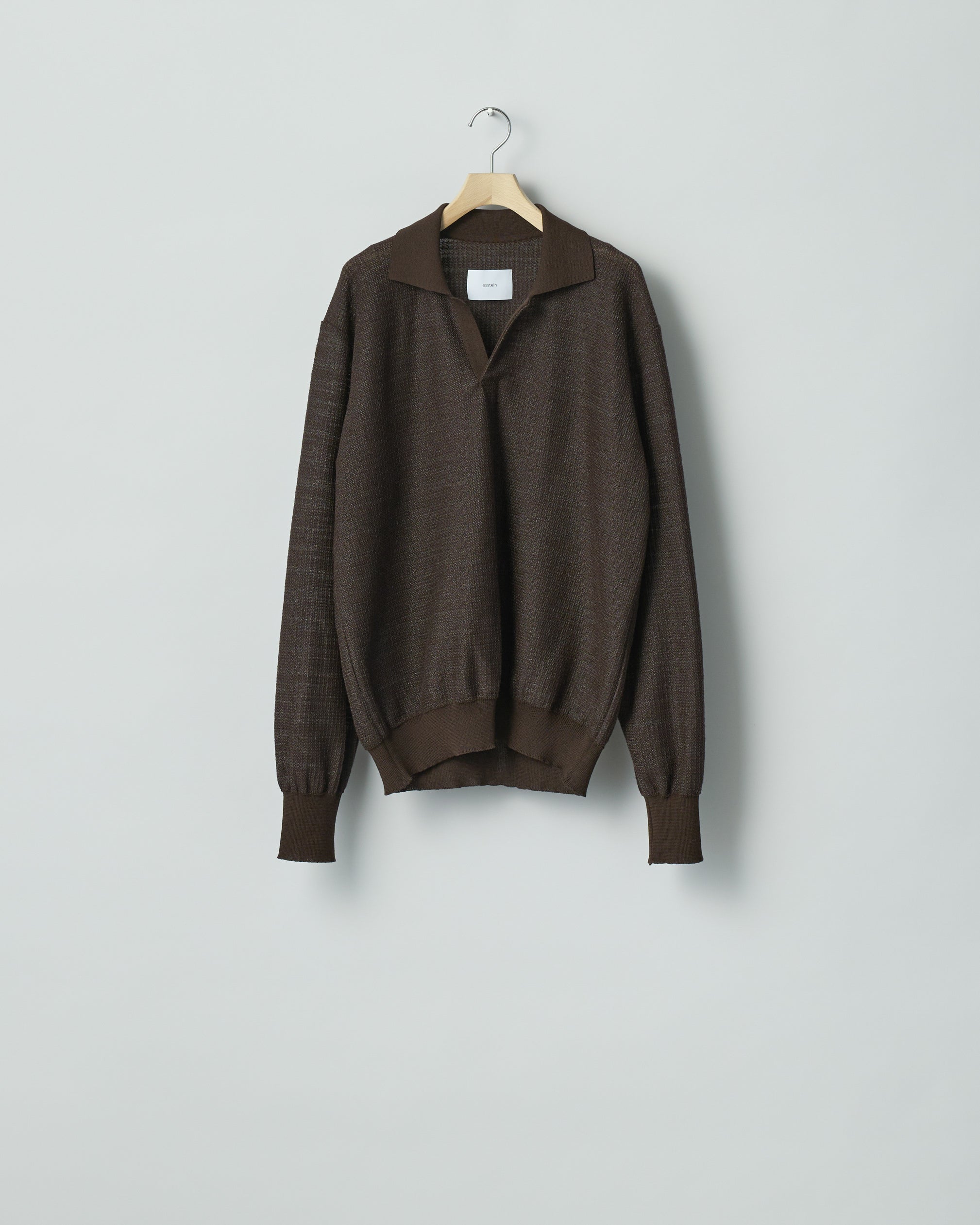 DARK BROWN SLUB COTTON KNIT SKIPPER LS