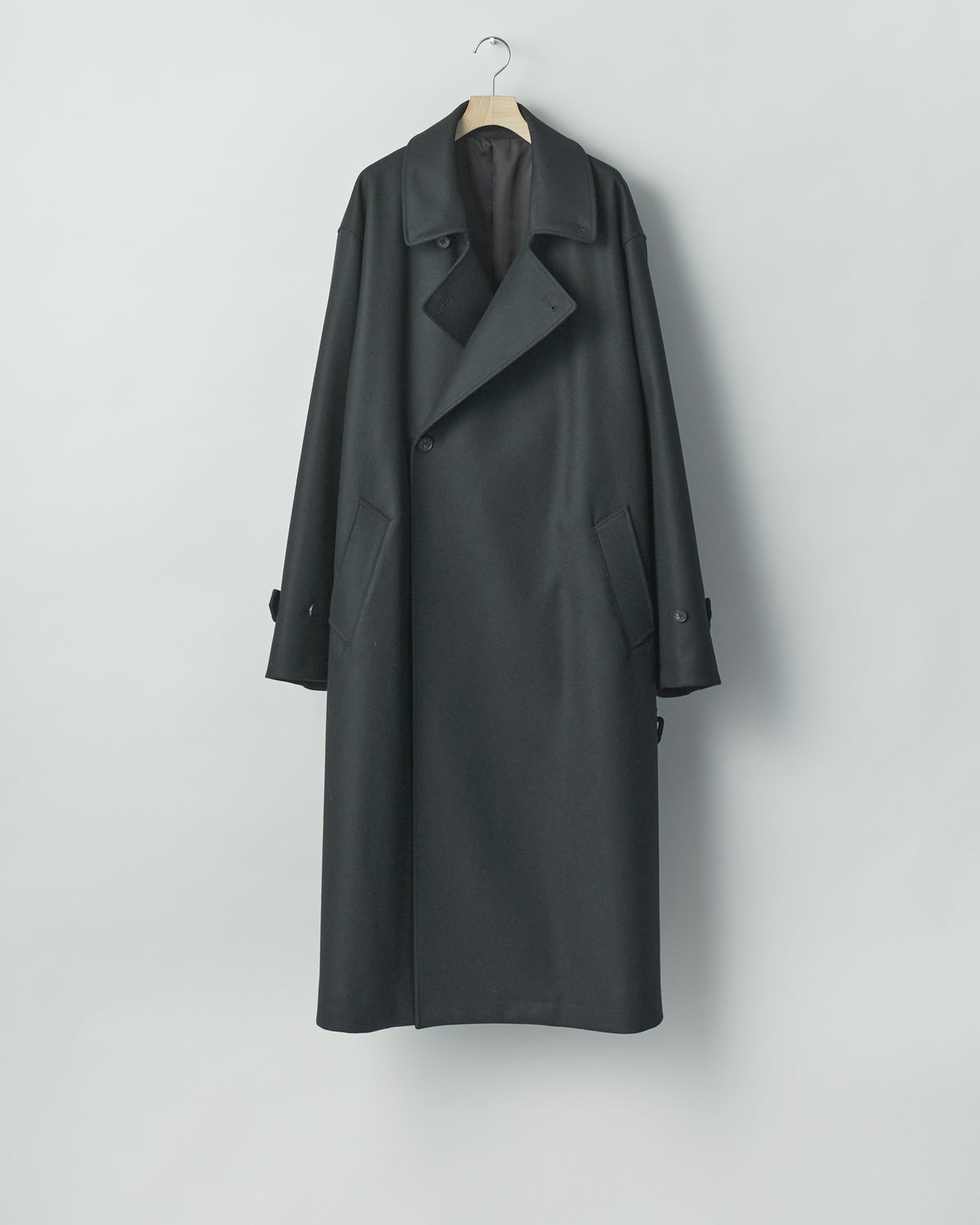 DARK CHARCOAL WOOL MELTON OVERSIZED DOUBLE BREASTED COAT