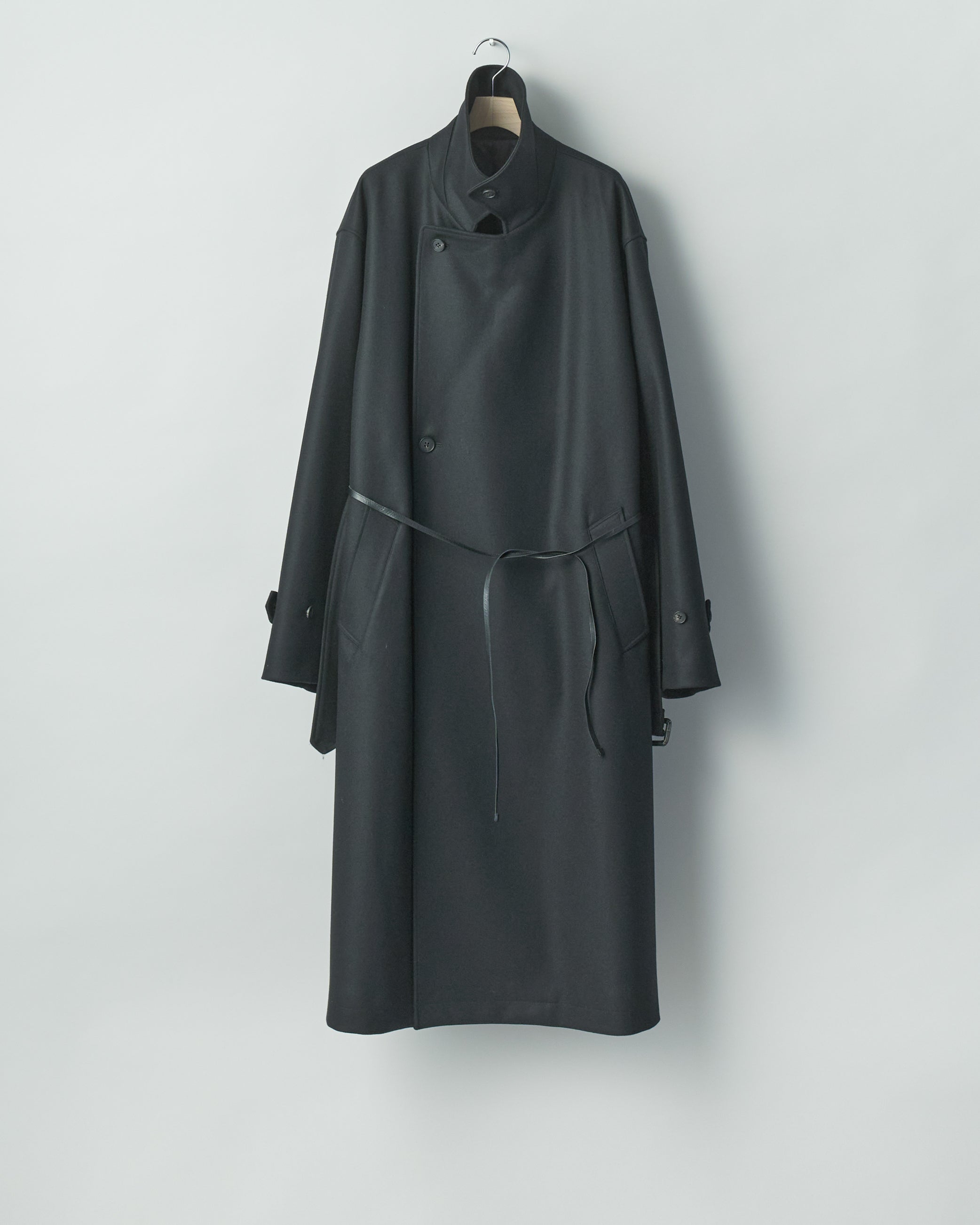 DARK CHARCOAL WOOL MELTON OVERSIZED DOUBLE BREASTED COAT