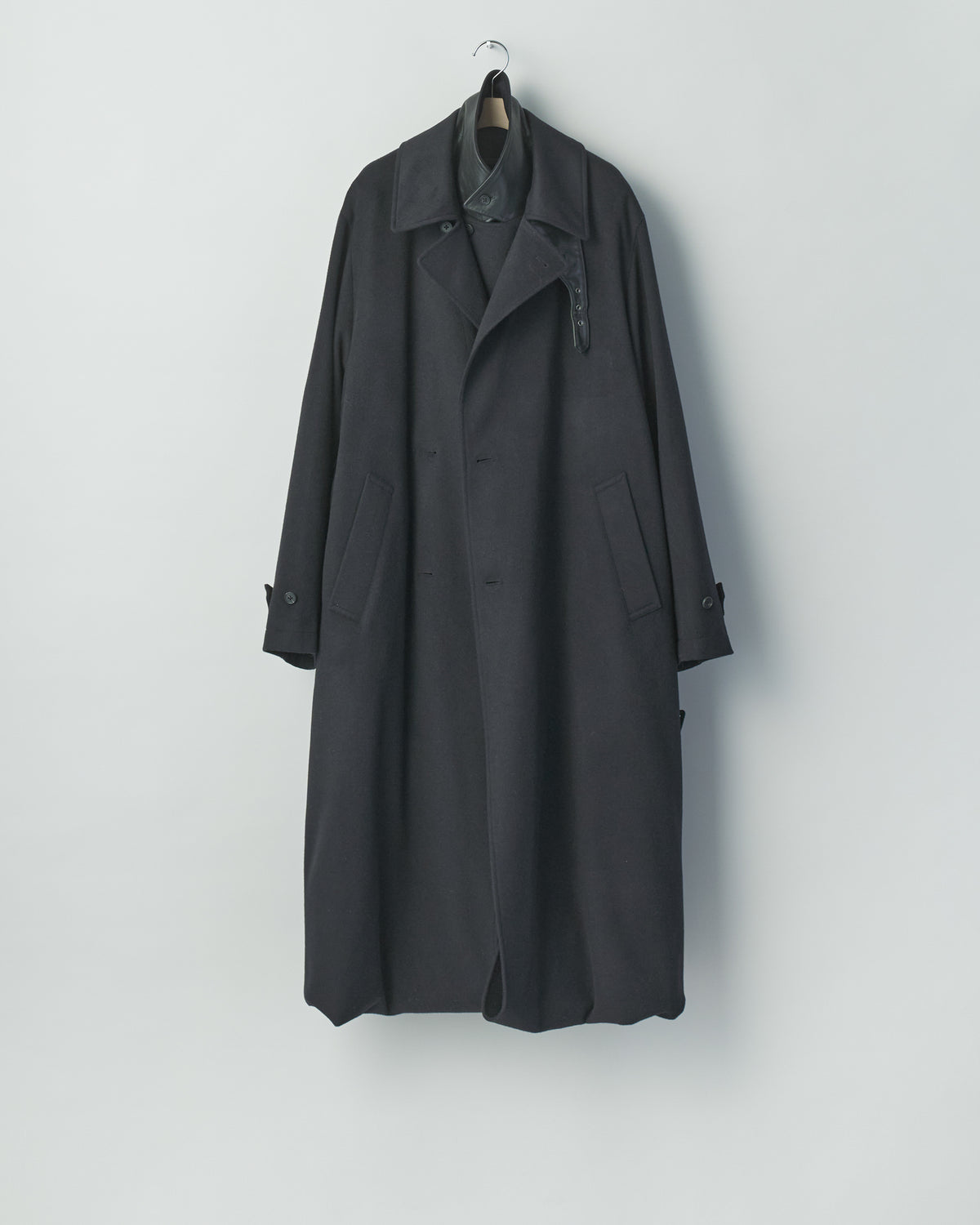 BLACK WOOL CASHMERE LAYERED COMBINATION COAT