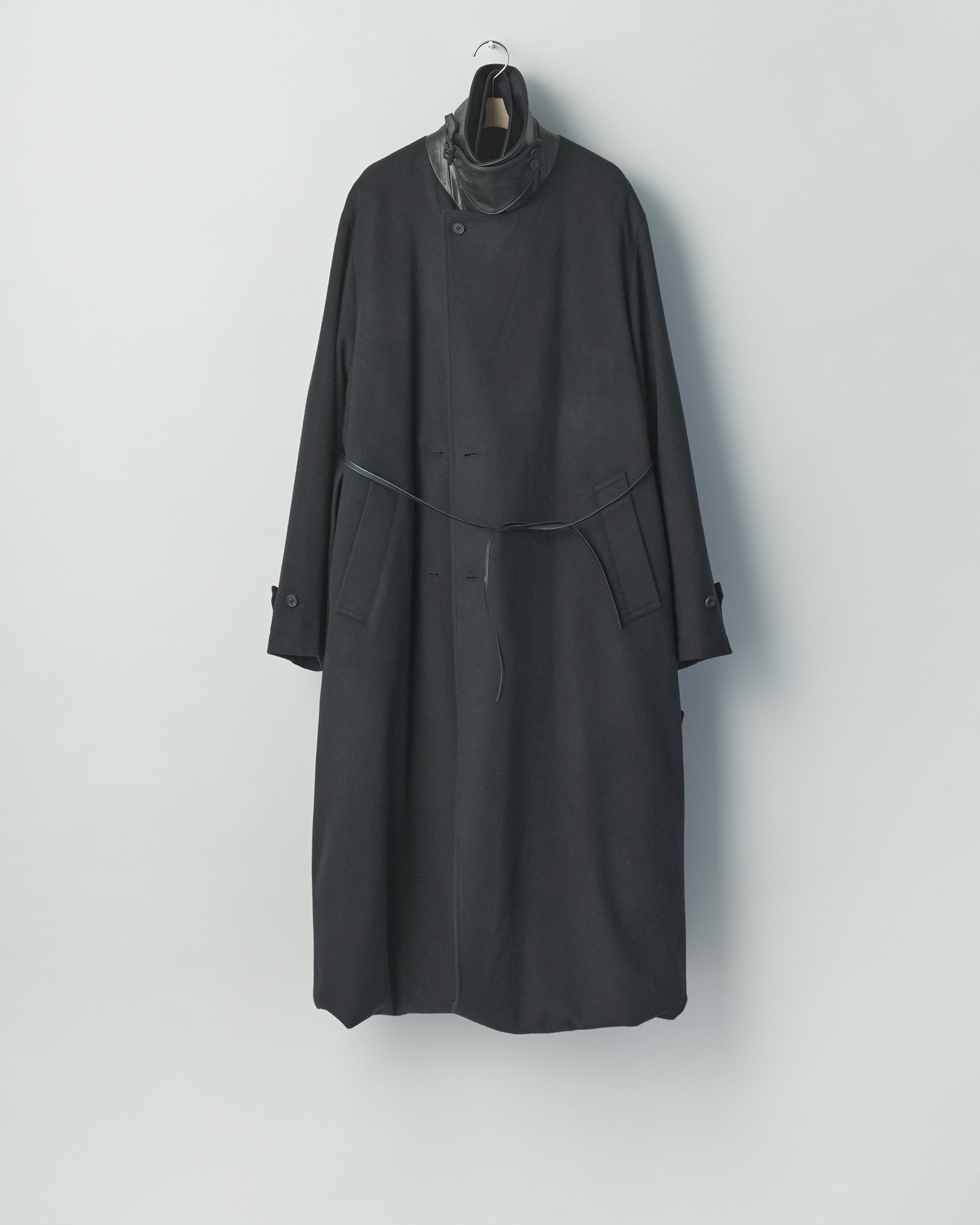 BLACK WOOL CASHMERE LAYERED COMBINATION COAT