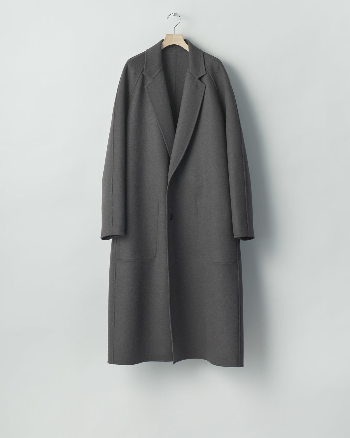 GREY KHAKI WOOL CASHMERE DOUBLE FACE NOTCH LAPEL COAT