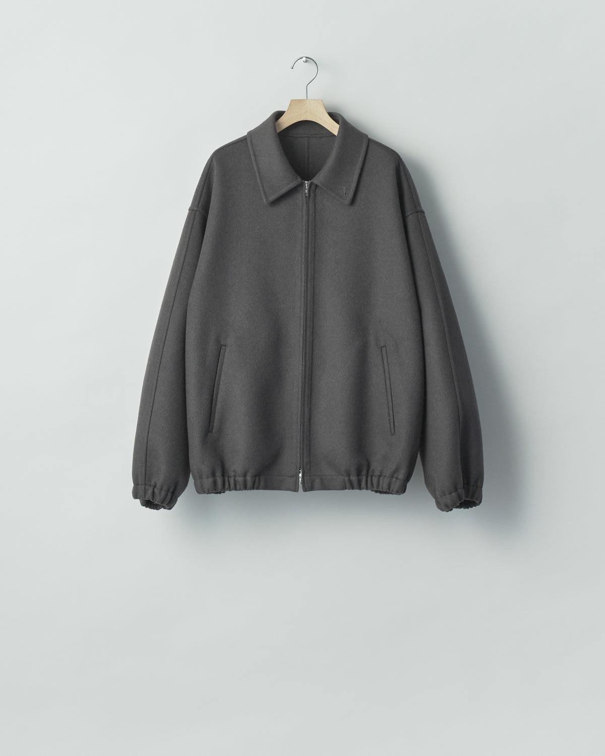 GREY KHAKI WOOL CASHMERE DOUBLE FACE CLOTH ZIP JACKET