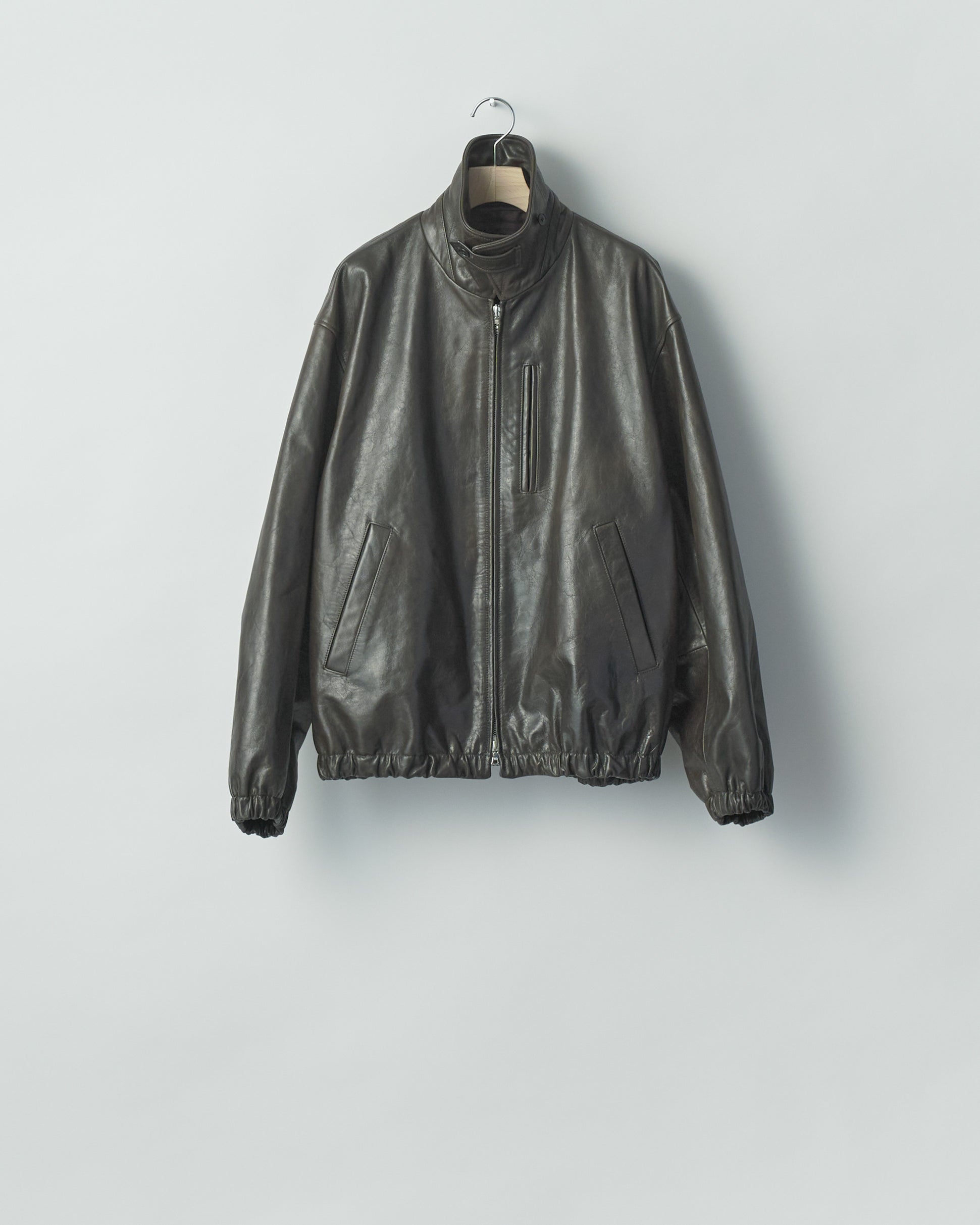 DARK BROWN CALF ZIP SHORT JACKET