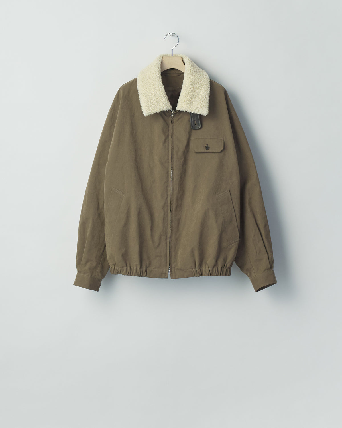 KHAKI DETACHABLE COLLAR RESIN-FINISH COTTON JACKET